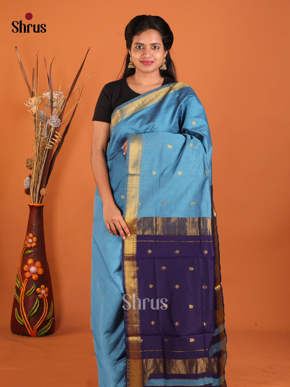 Blue & Violet - Semi Maheshwari Saree