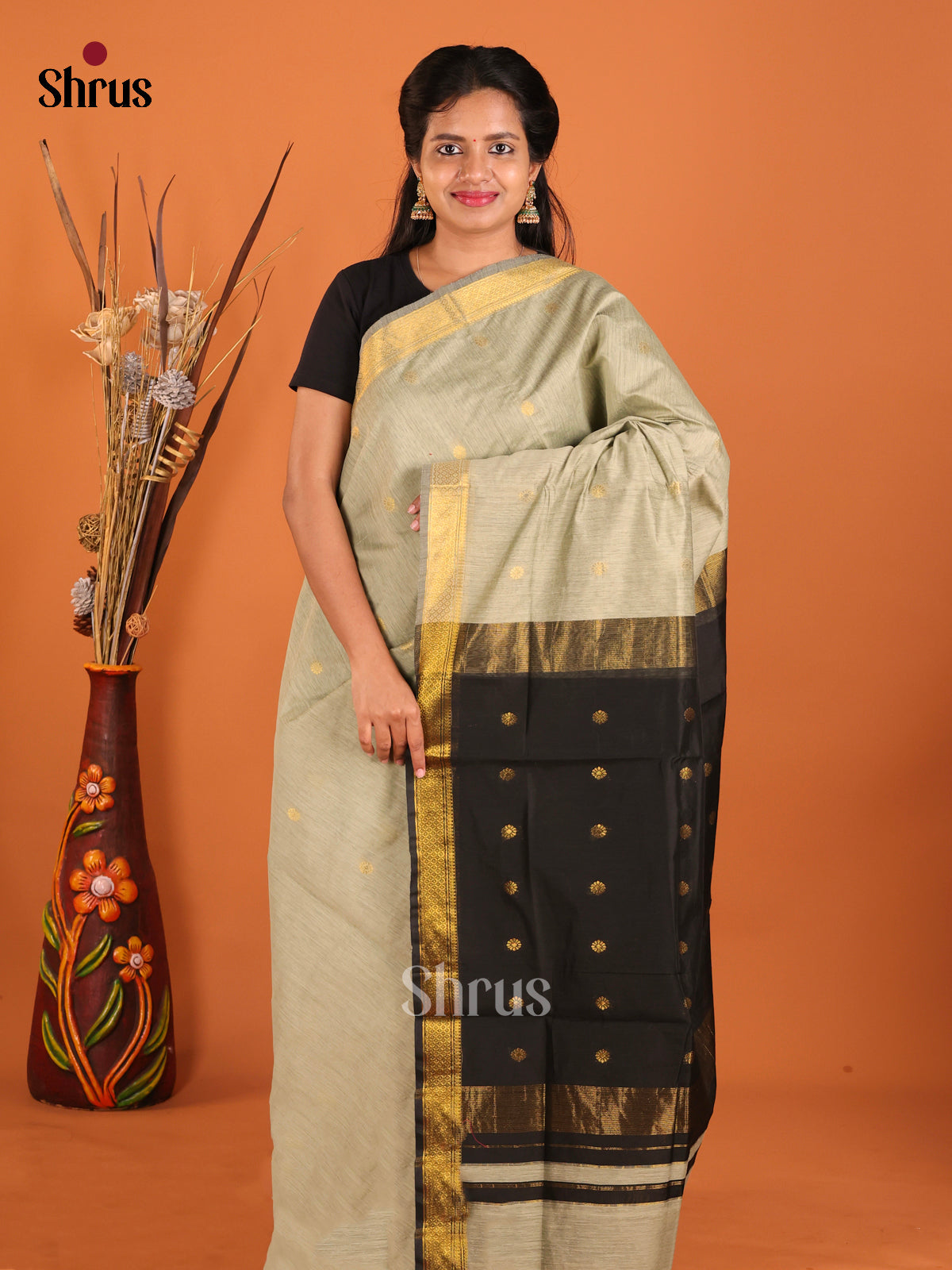 Grey & Black - Semi Maheshwari Saree