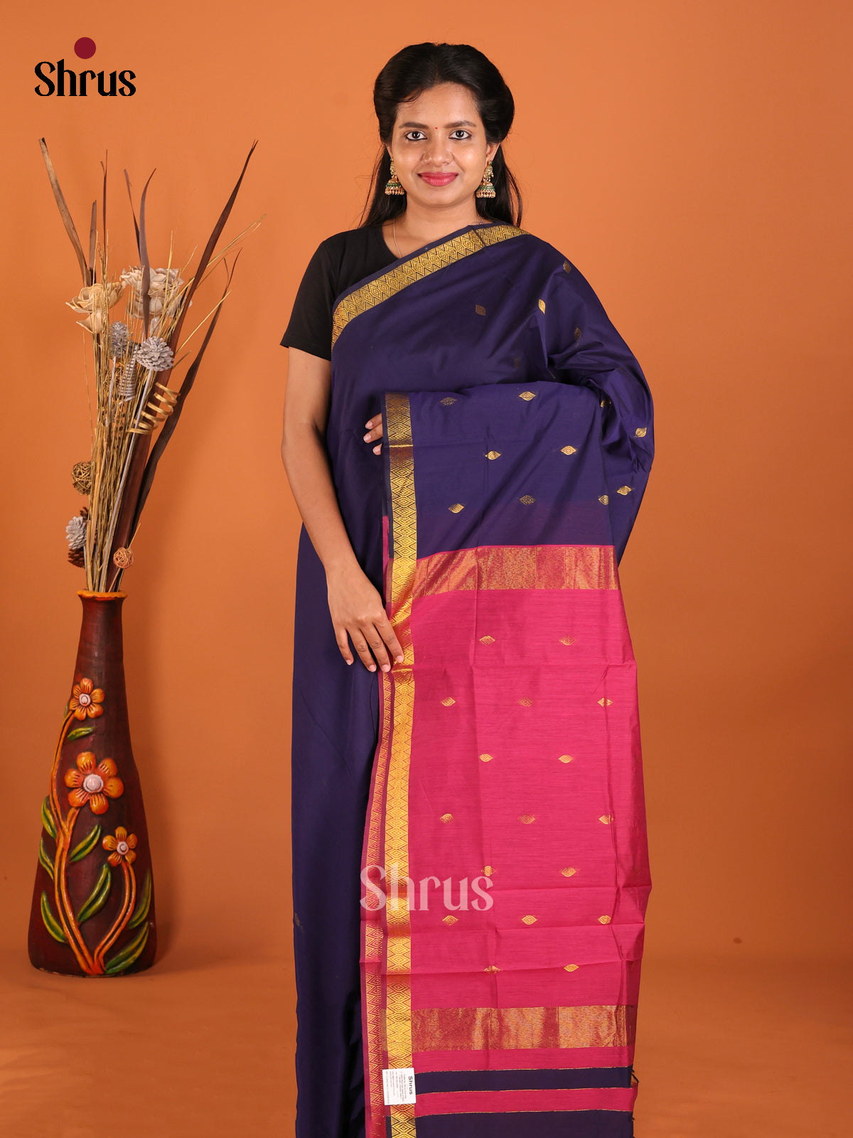 Blue & Pink - Semi Maheshwari Saree