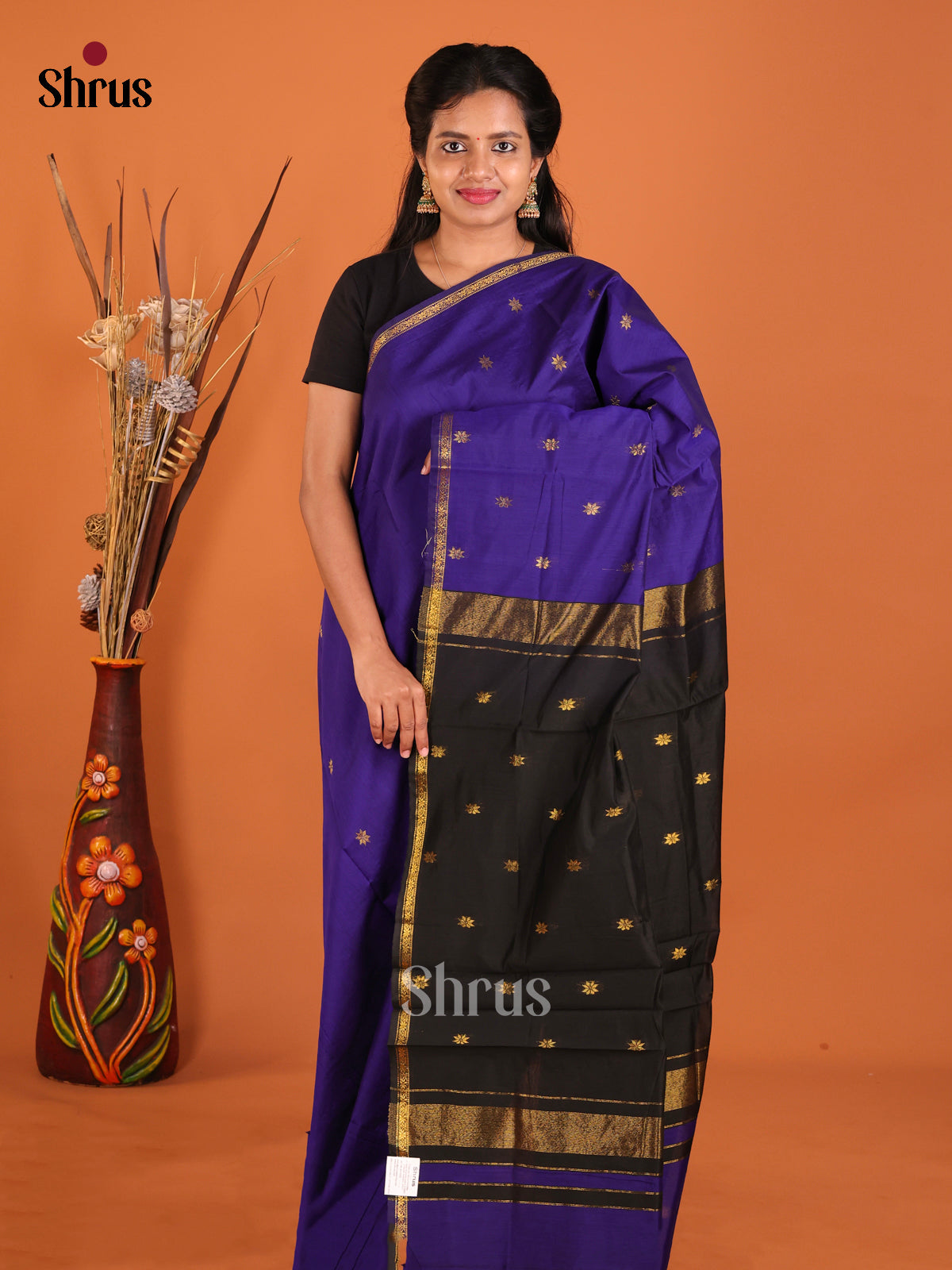 Blue & Black - Semi Maheshwari Saree