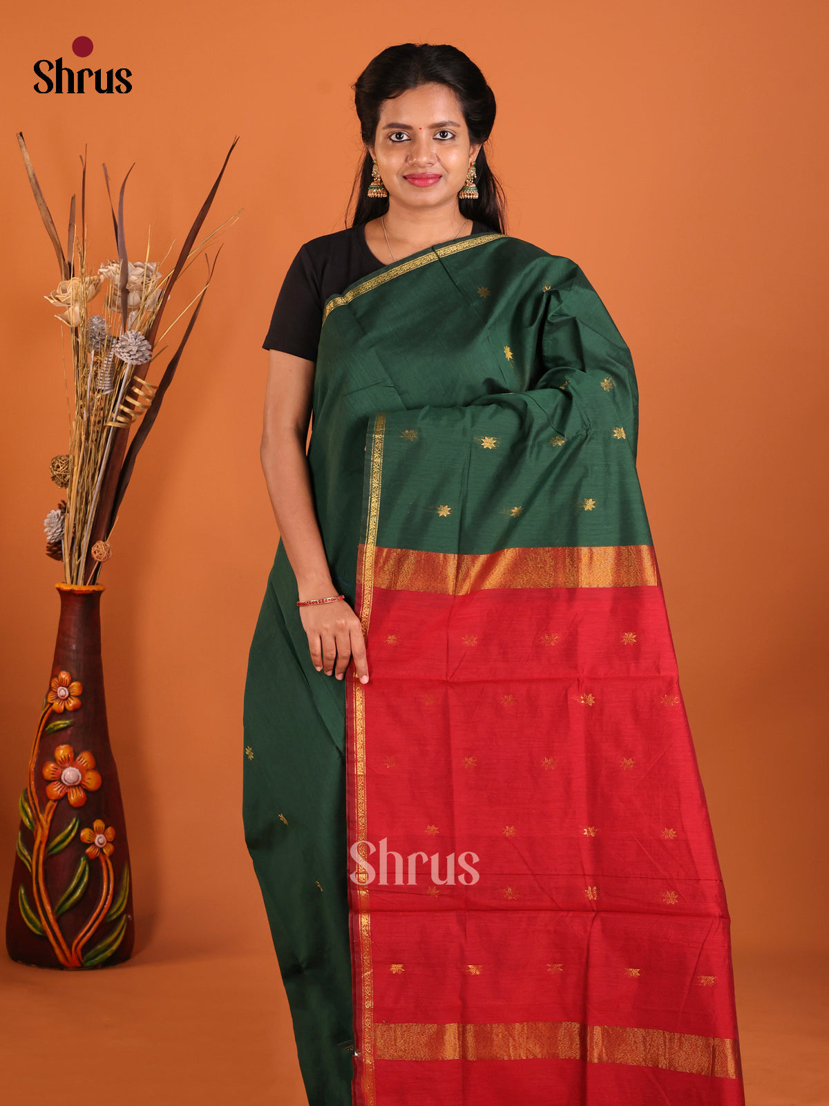 Green & Red- Semi Maheshwari Saree