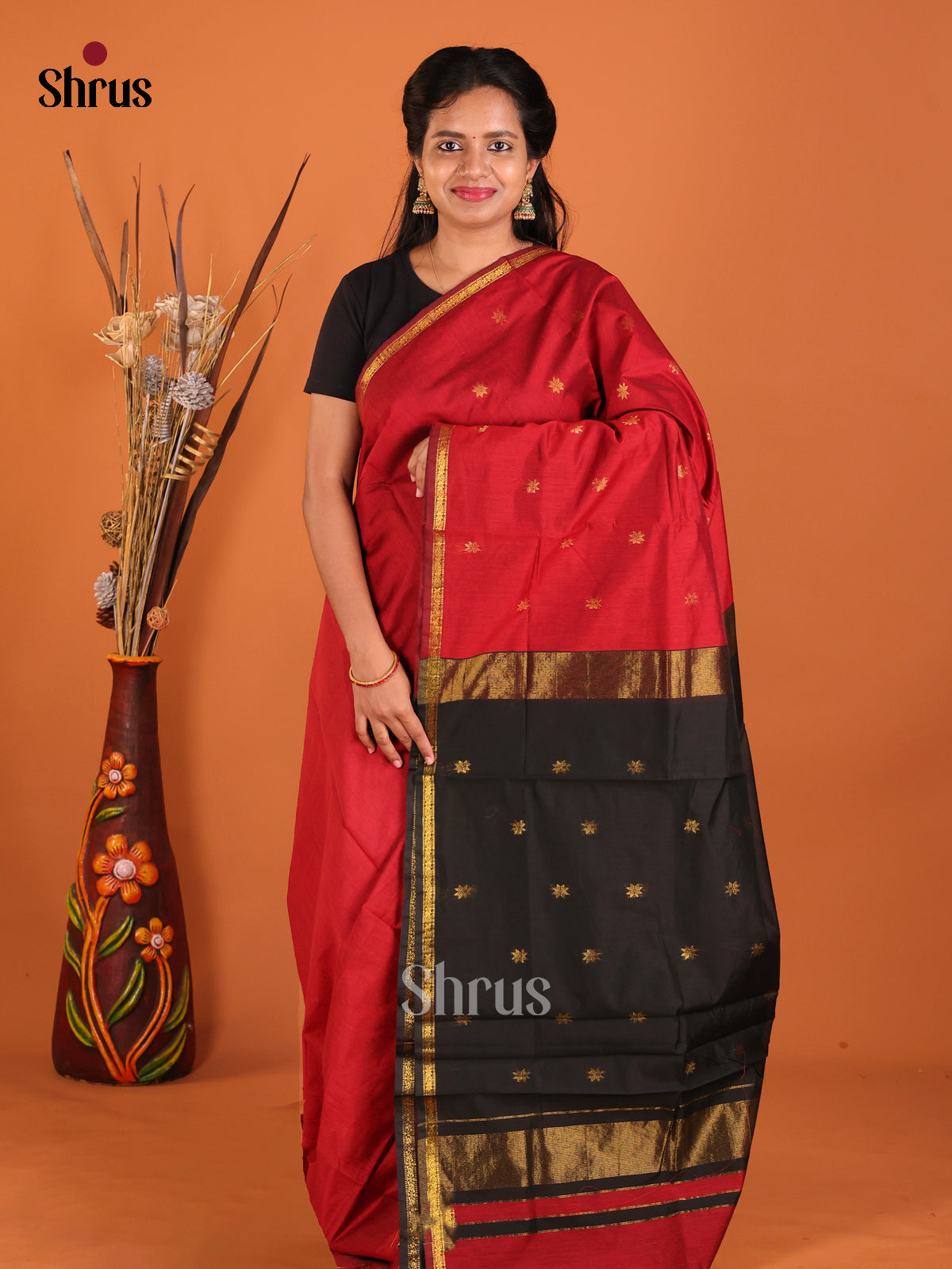 Red & Black - Semi Maheshwari Saree