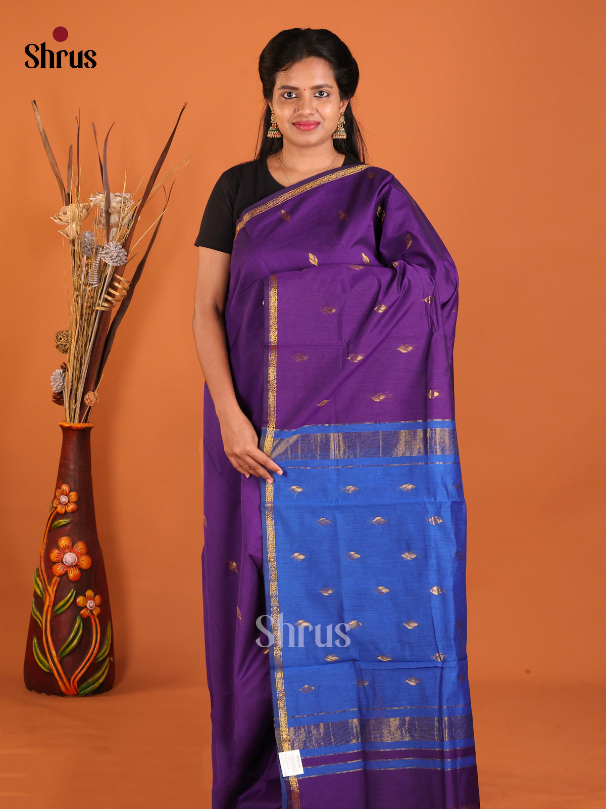 Violet & Blue - Semi Maheshwari Saree - Shop on Shrus.com