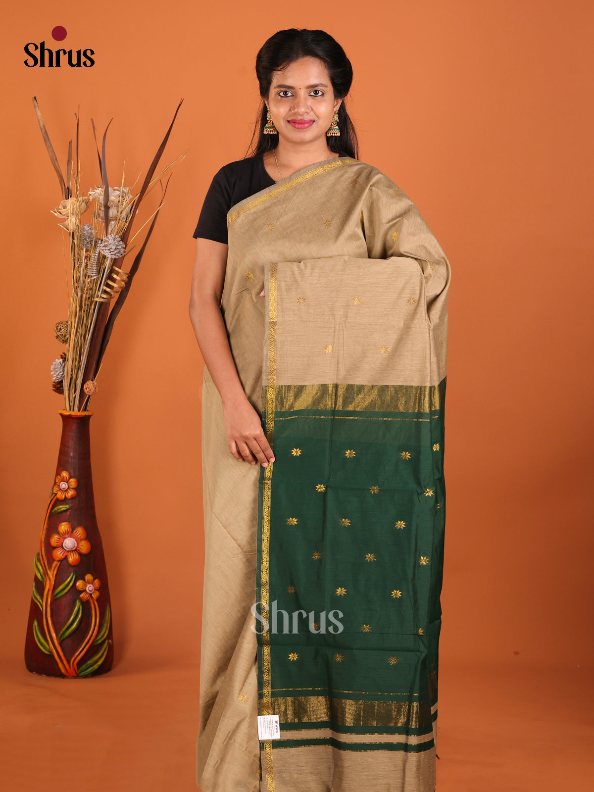 Grey & Green - Semi Maheshwari Saree - Shop on Shrus.com