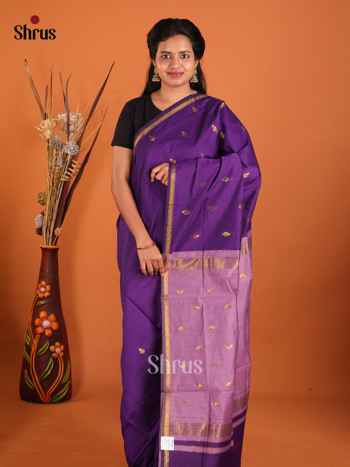 Violet & Lavender - Semi Maheshwari Saree - Shop on Shrus.com