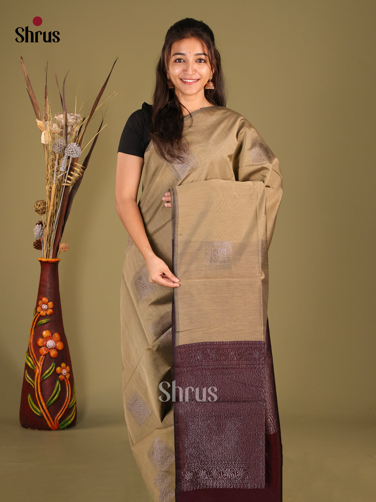 Chutney Green & Maroon- Semi Silkcotton Saree