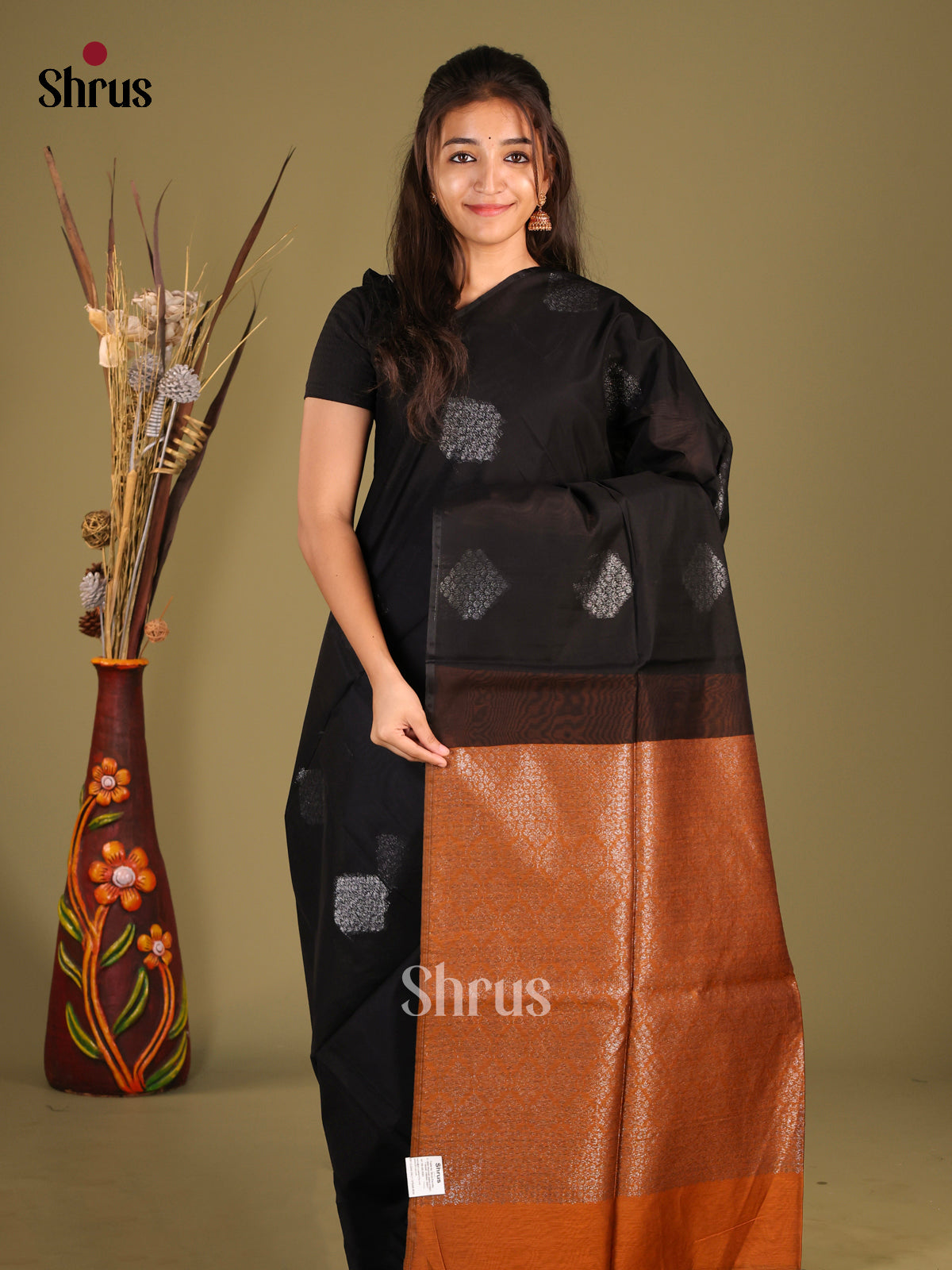 Black & Brick - Semi Silkcotton Saree - Shop on Shrus.com