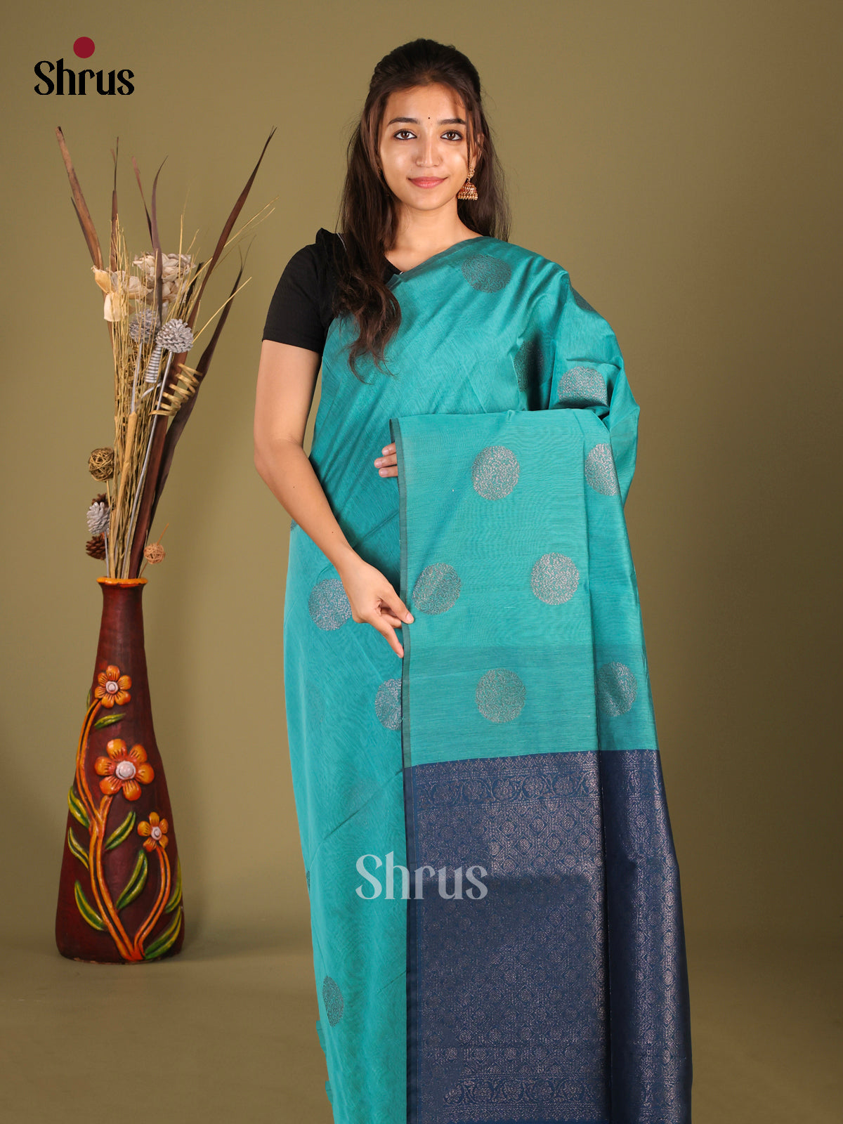 Rama Blue & Blue - Semi Silkcotton Saree - Shop on Shrus.com