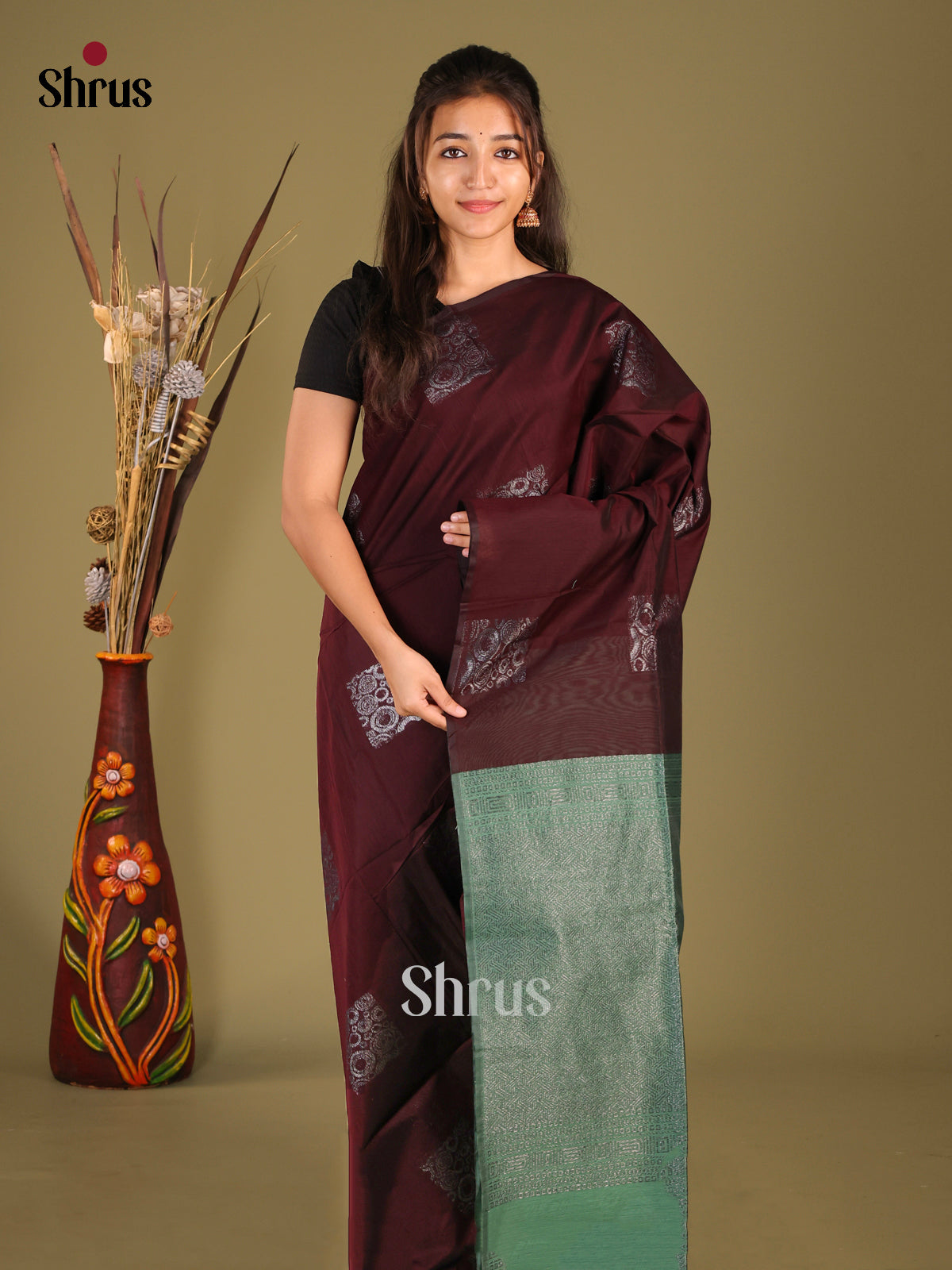 Arakku Maroon & Green - Semi Silkcotton Saree