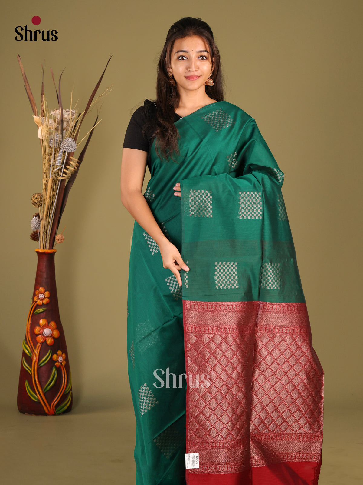 Green & Maroon - Semi Silkcotton Saree - Shop on Shrus.com
