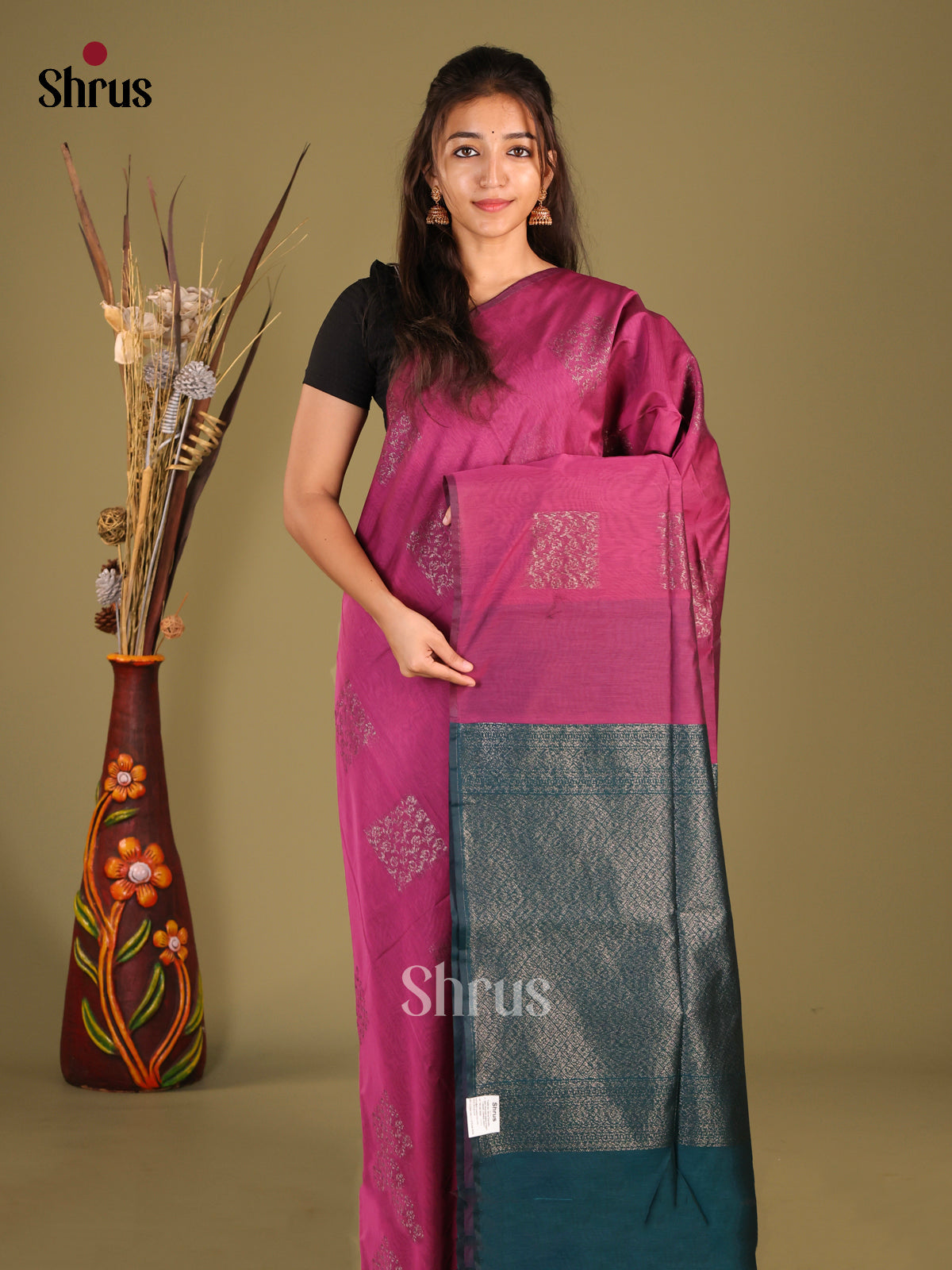 Purple & Blue - Semi Silkcotton Saree - Shop on Shrus.com
