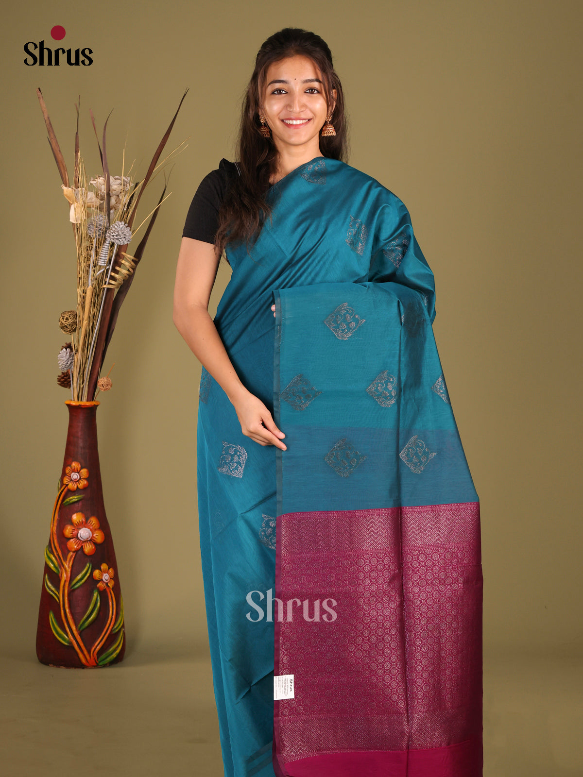 Blue & Purple- Semi Silkcotton Saree