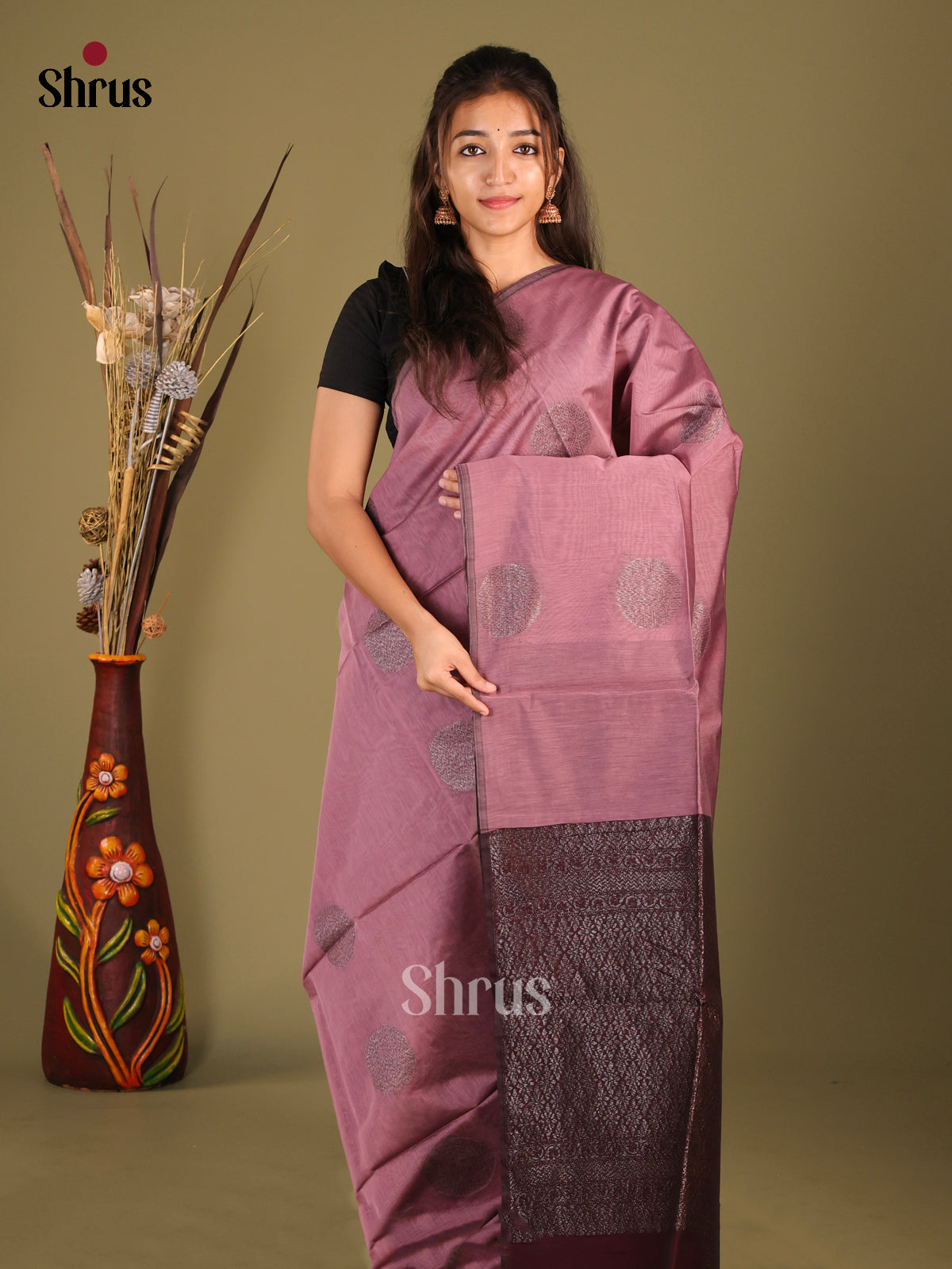 Lavender & Violet - Semi Silkcotton Saree - Shop on Shrus.com