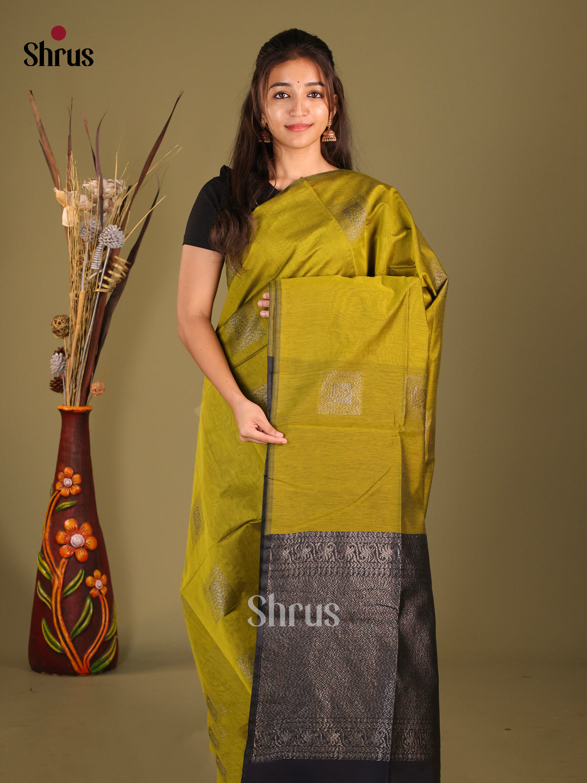 Green & Blue - Semi Silkcotton Saree - Shop on Shrus.com