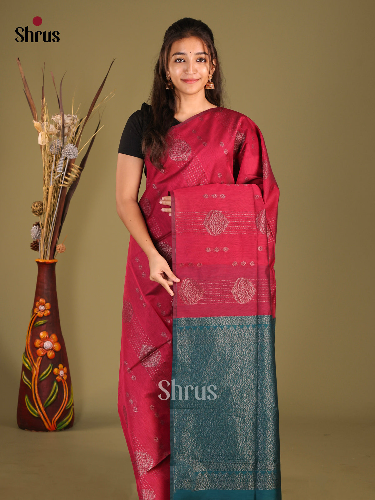 Maroon & Blue - Semi Silkcotton Saree