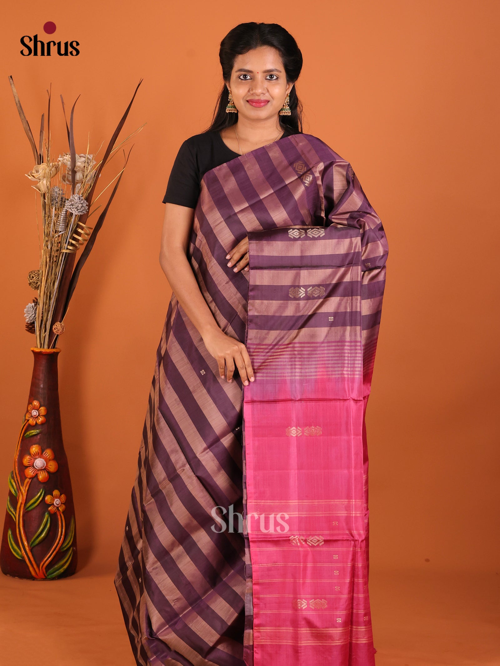 DHS29500 - Banana Pith without blouse Saree - Shop on Shrus.com