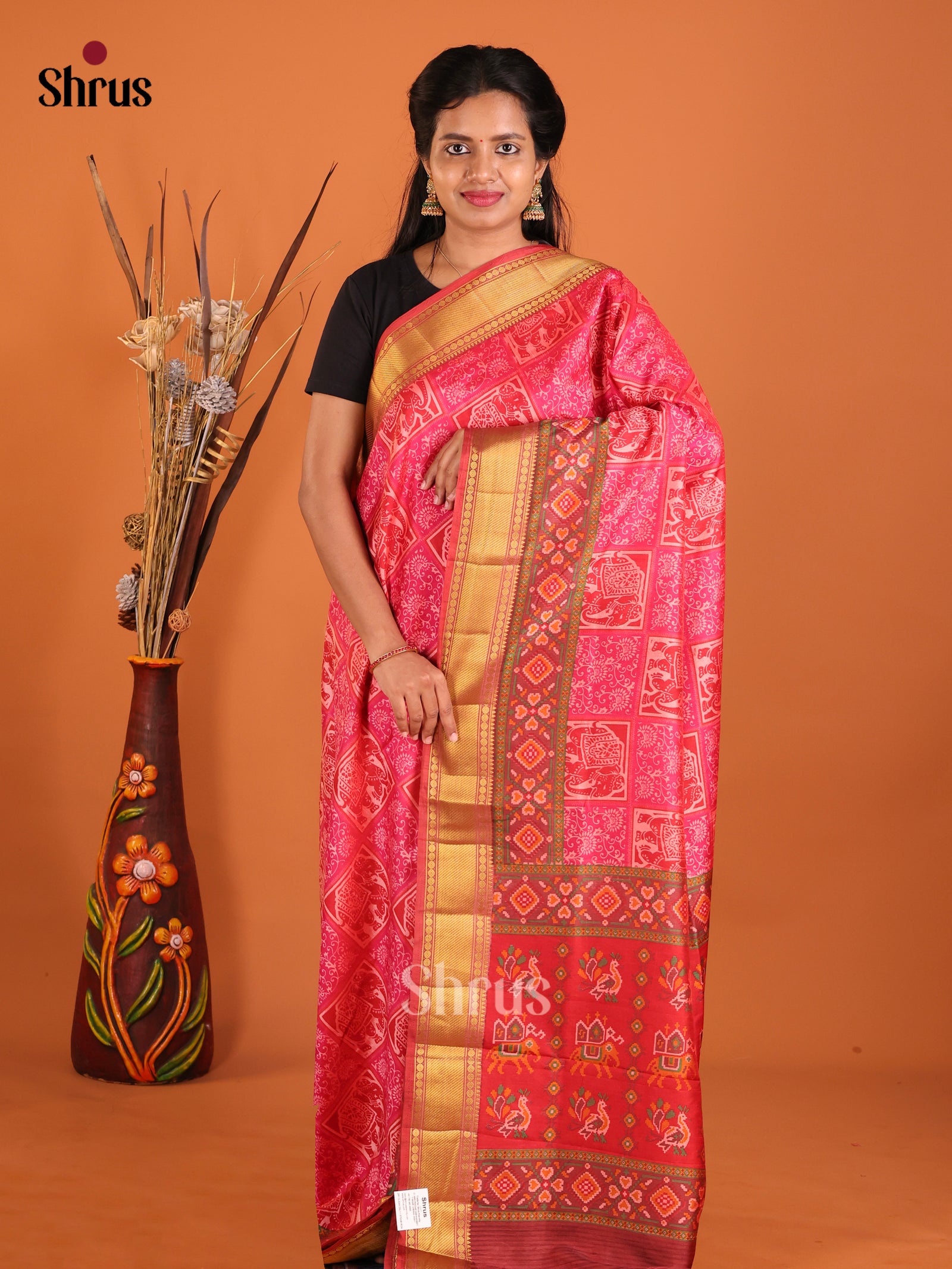 Pink - Semi Patola Saree