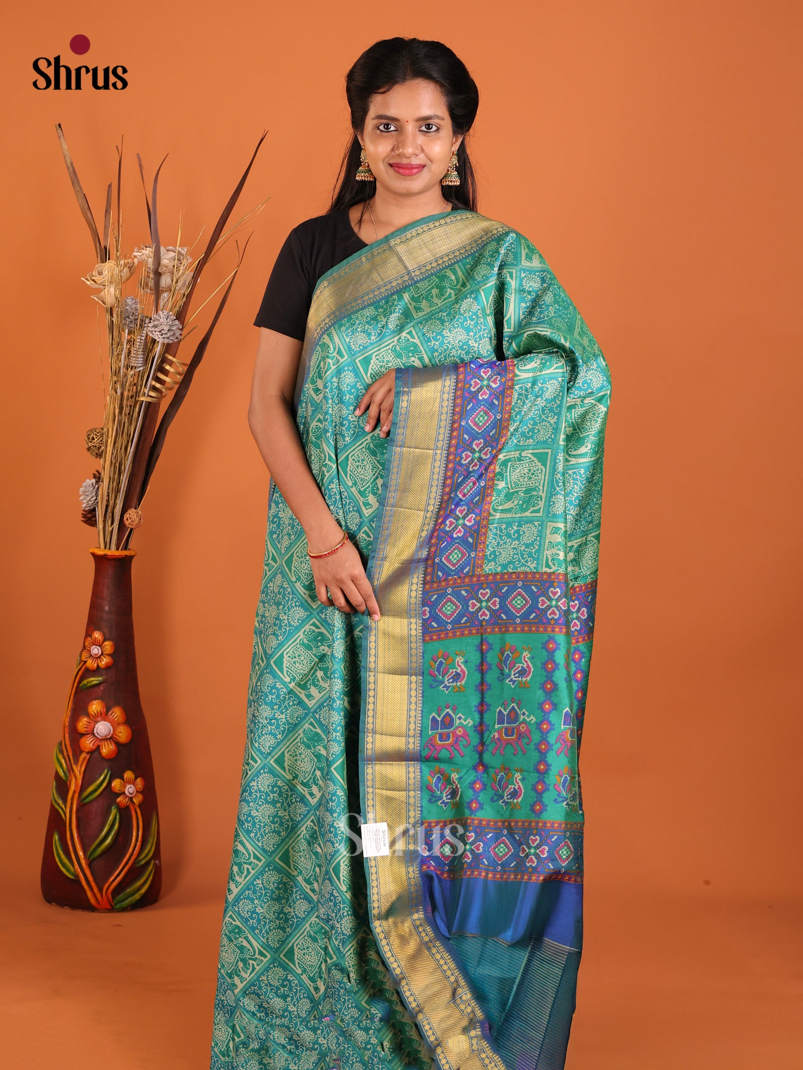 Green & Blue - Semi Patola Saree