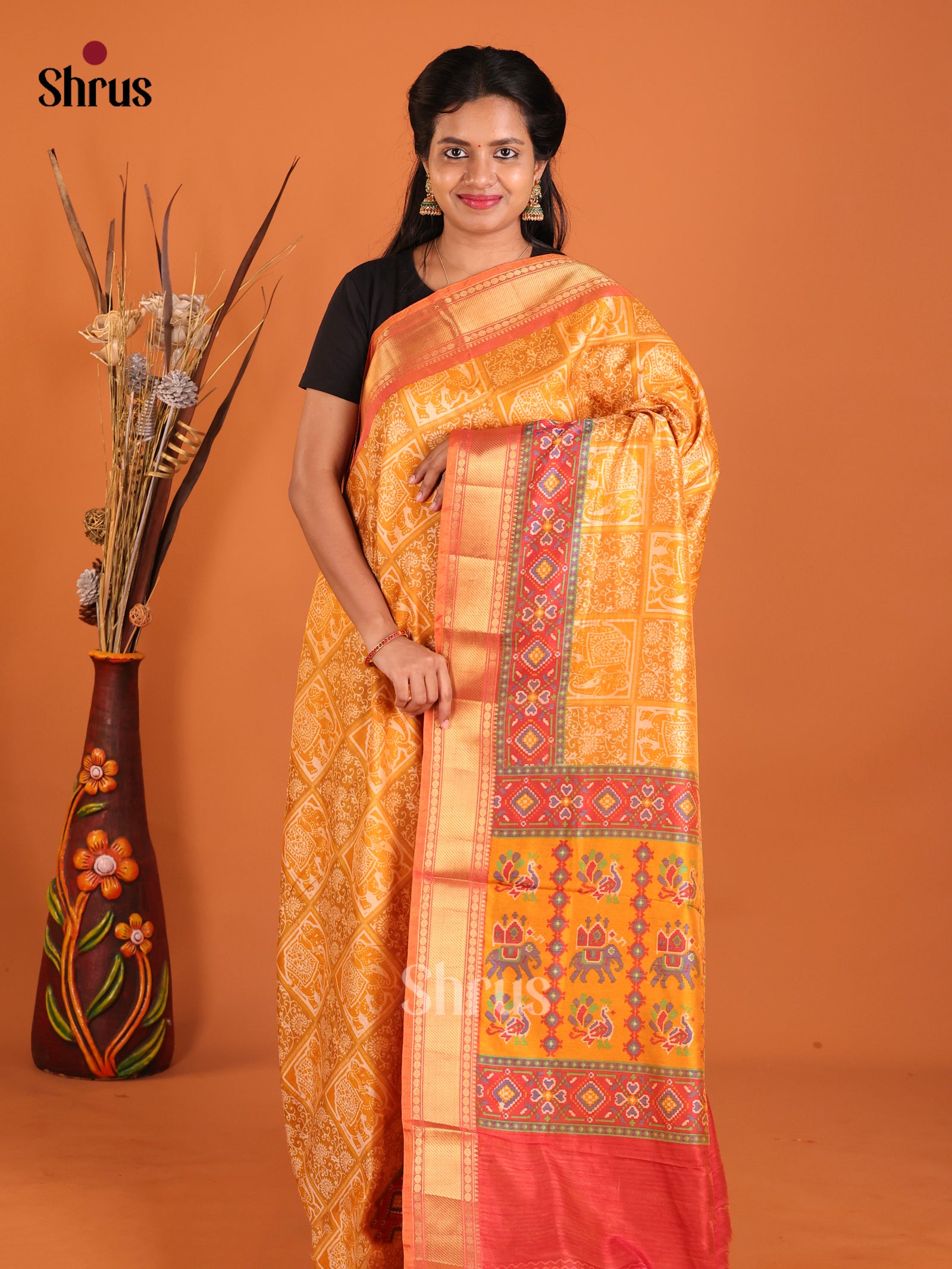 Mustard & Brick - Semi Patola Saree