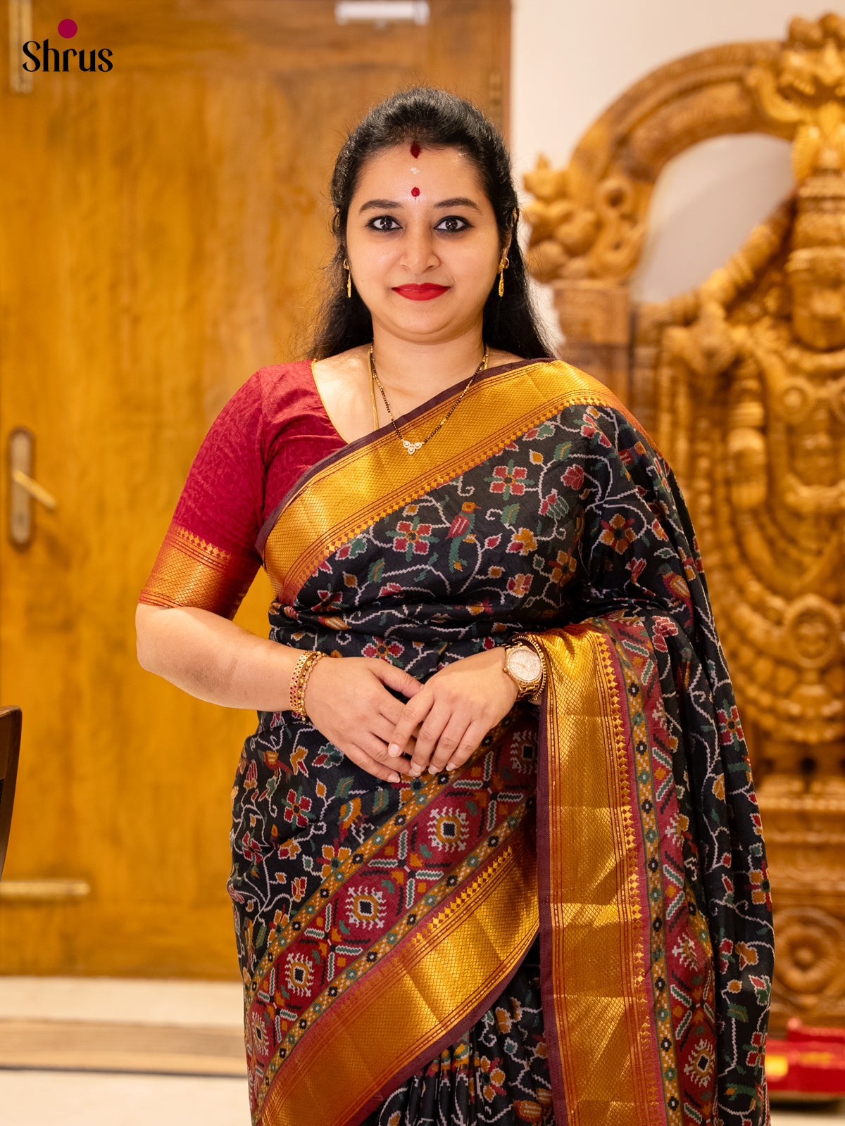 Black & Maroon- Semi Patola Saree