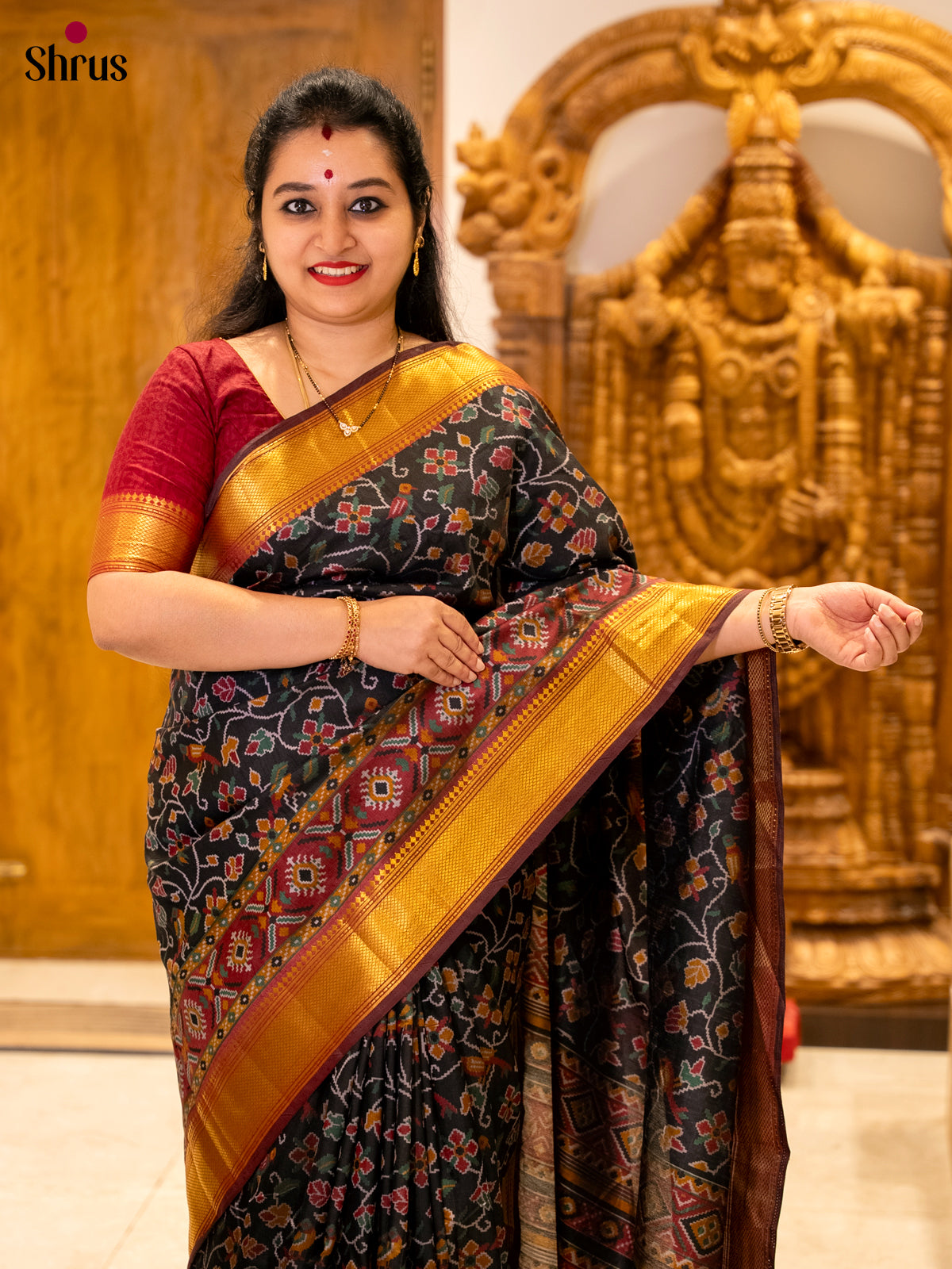 Black & Maroon- Semi Patola Saree