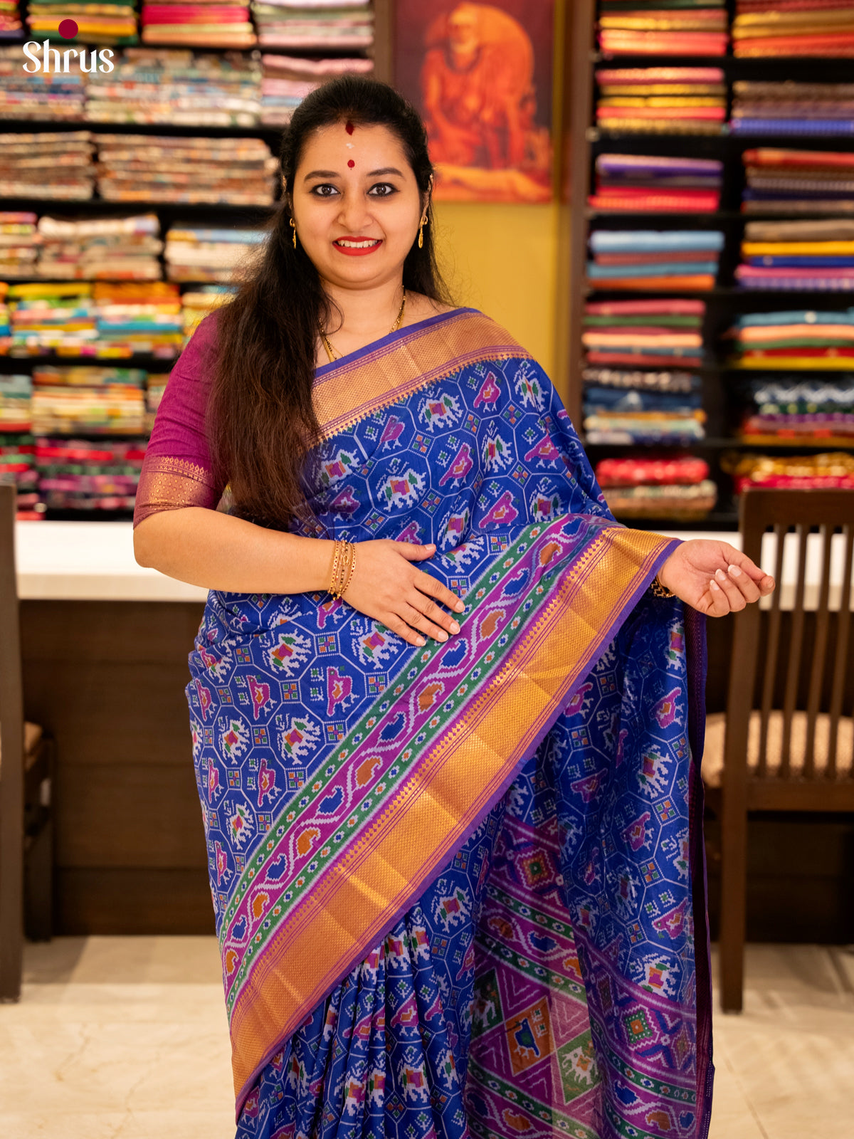 Blue & Purple - Semi Patola Saree-DHS30012 - Shop on Shrus.com