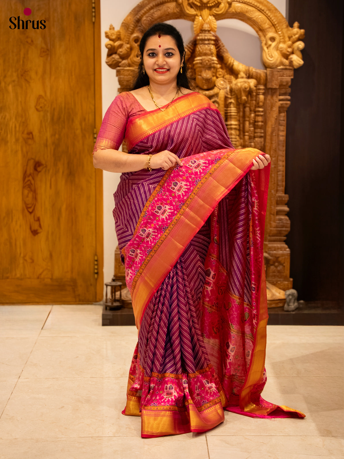 Purple & Pink - Semi Patola Saree-DHS30018 - Shop on Shrus.com