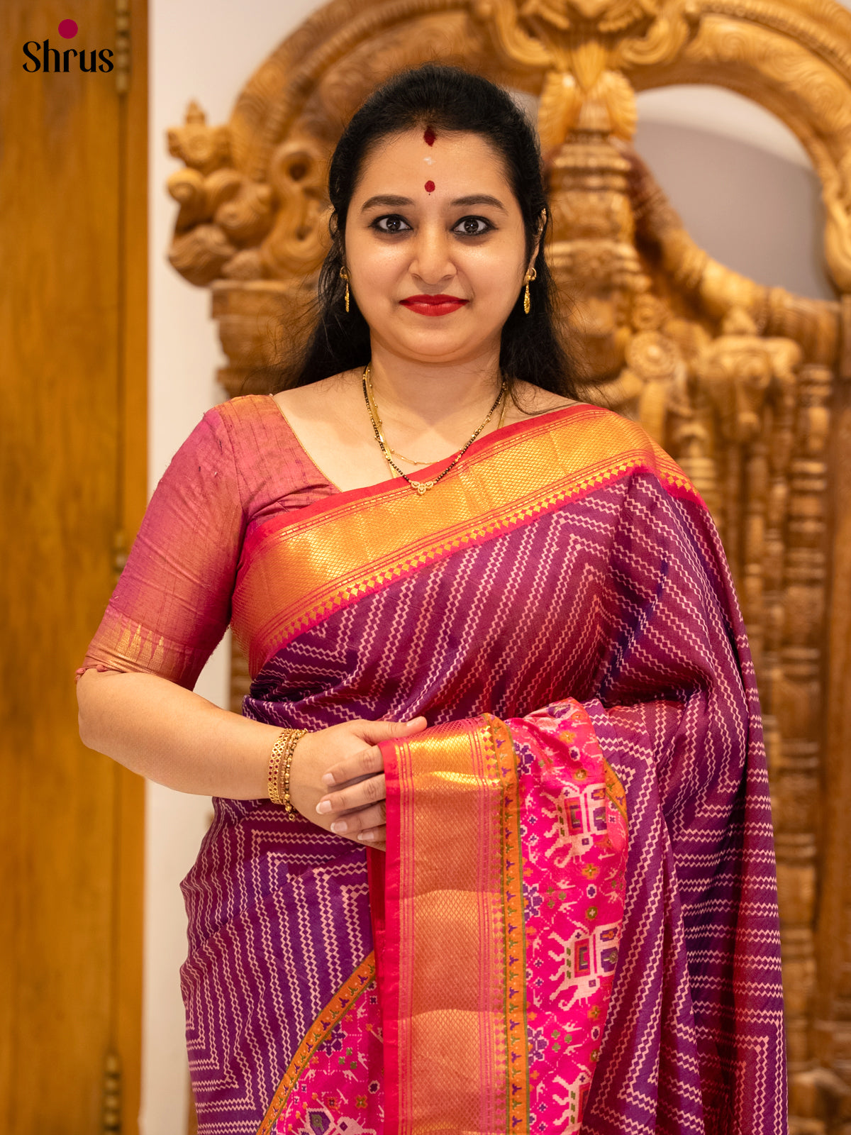 Purple & Pink - Semi Patola Saree-DHS30018 - Shop on Shrus.com