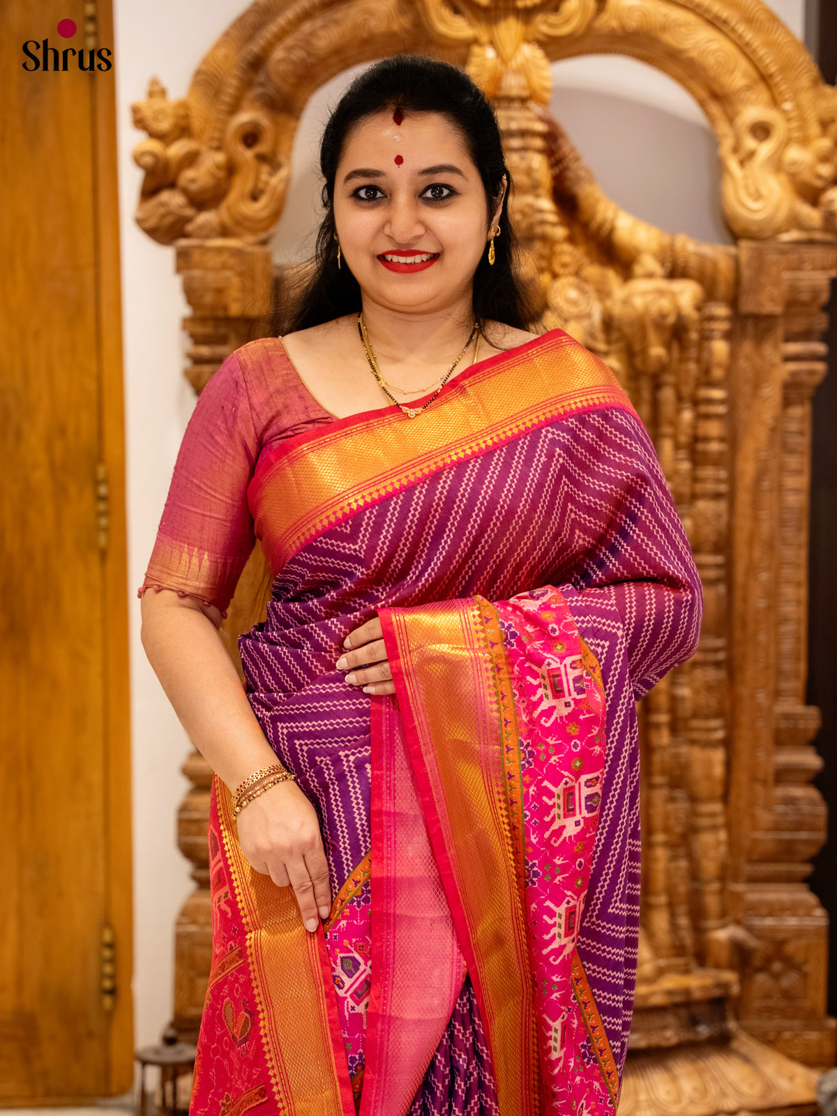Purple & Pink - Semi Patola Saree-DHS30018 - Shop on Shrus.com