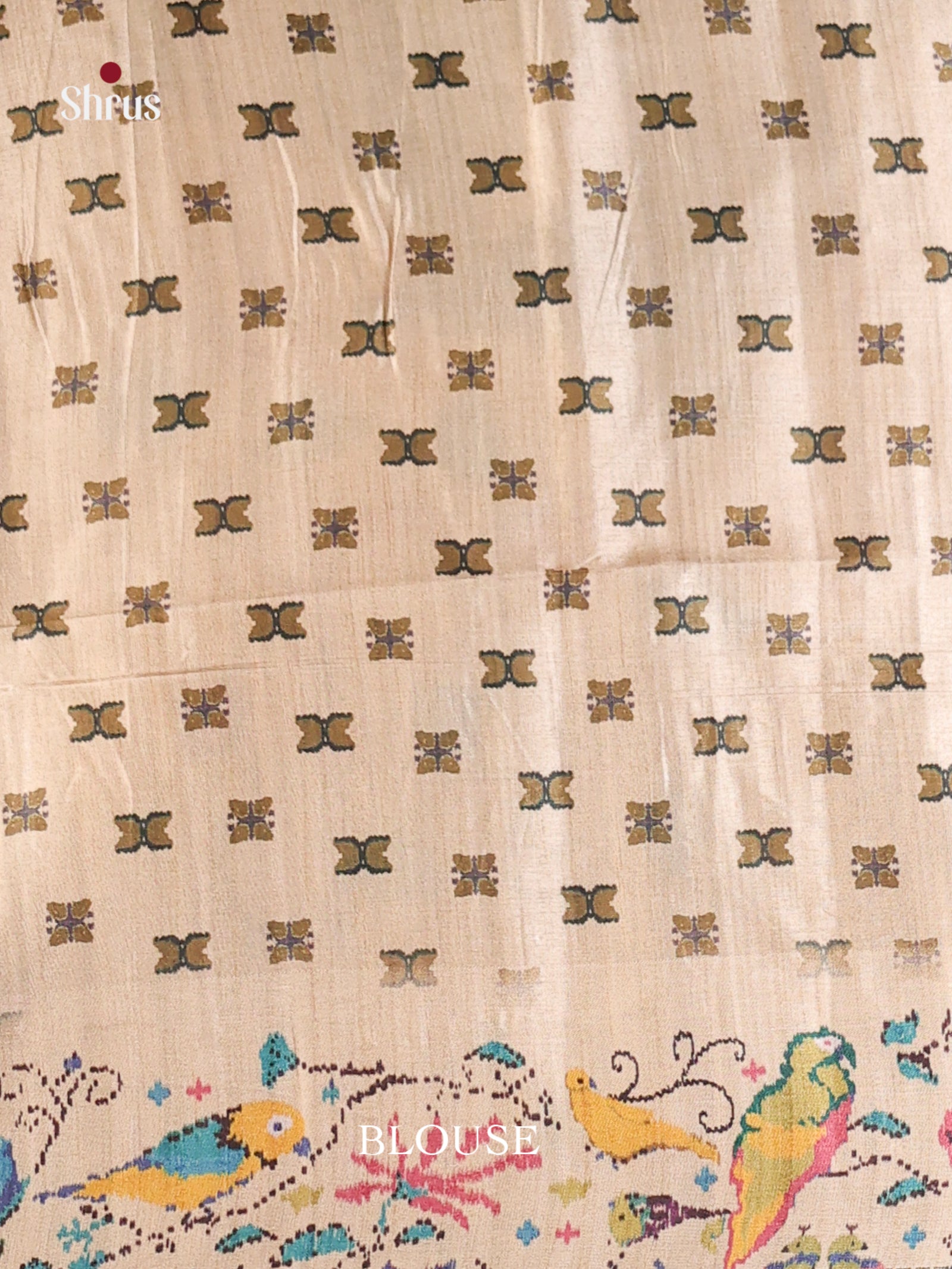 Mehandi & Cream - Moonga Silk Saree