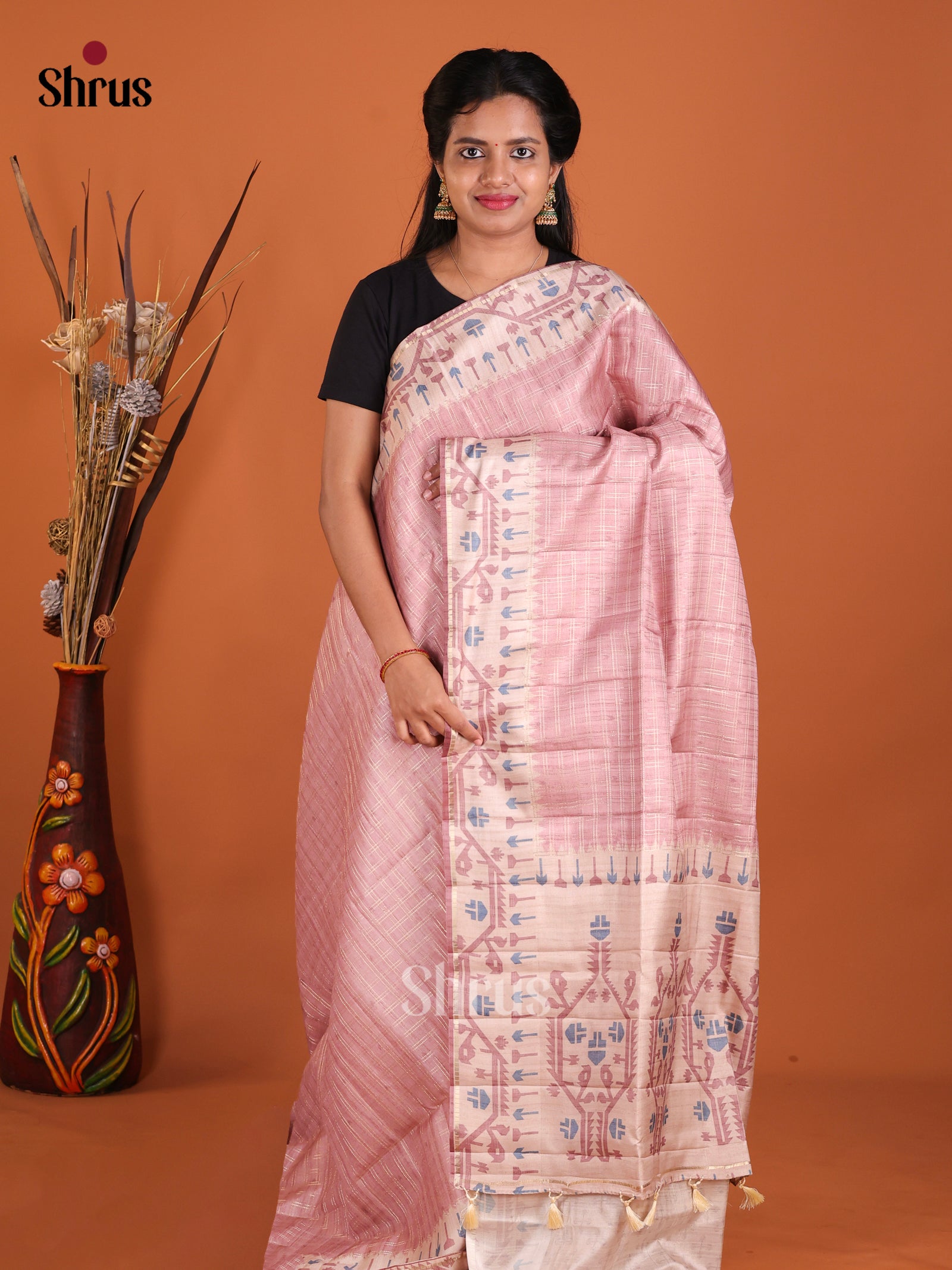 Pink & Cream - Moonga Silk Saree