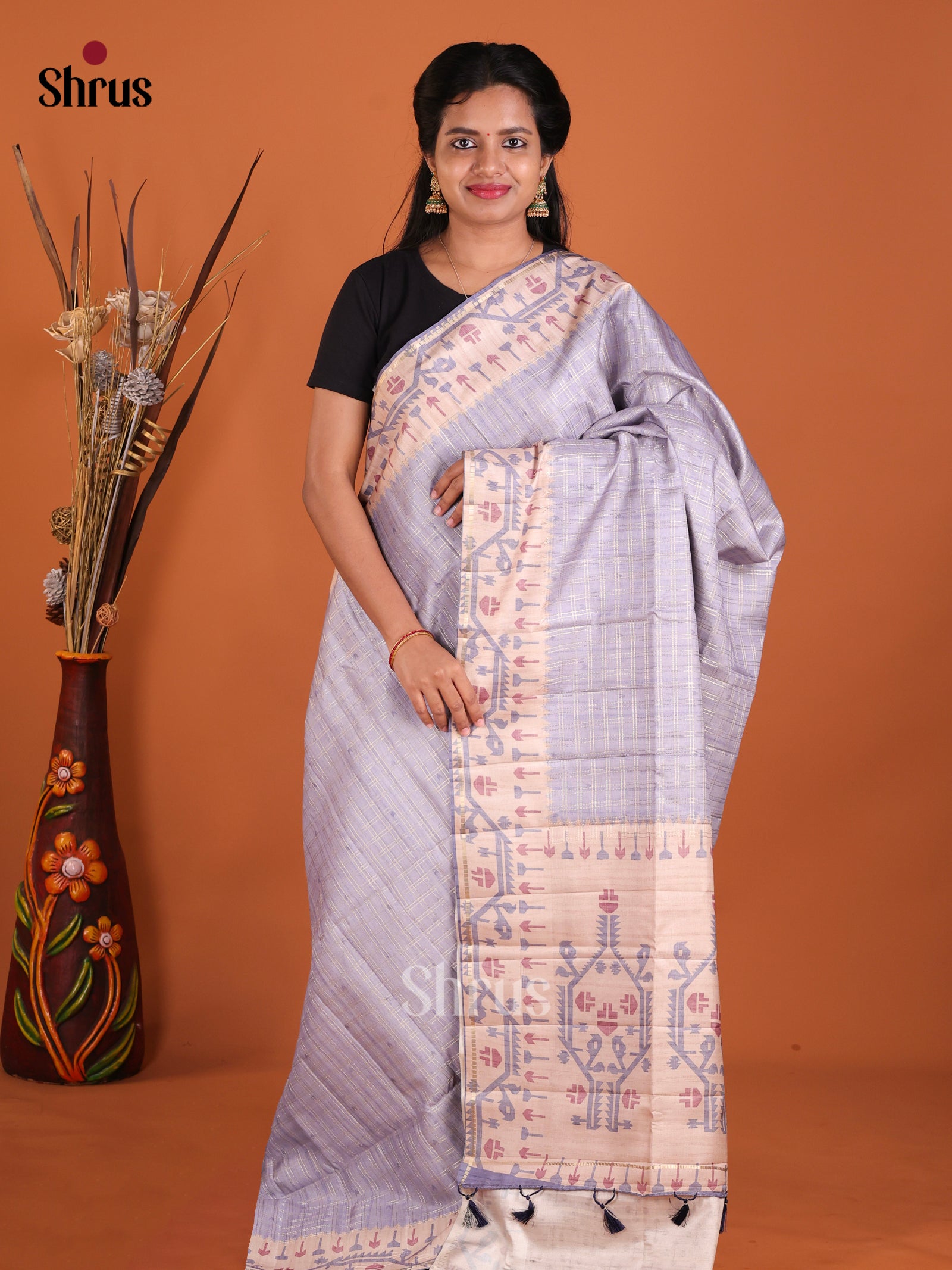 Light Blue & Cream - Moonga Silk Saree