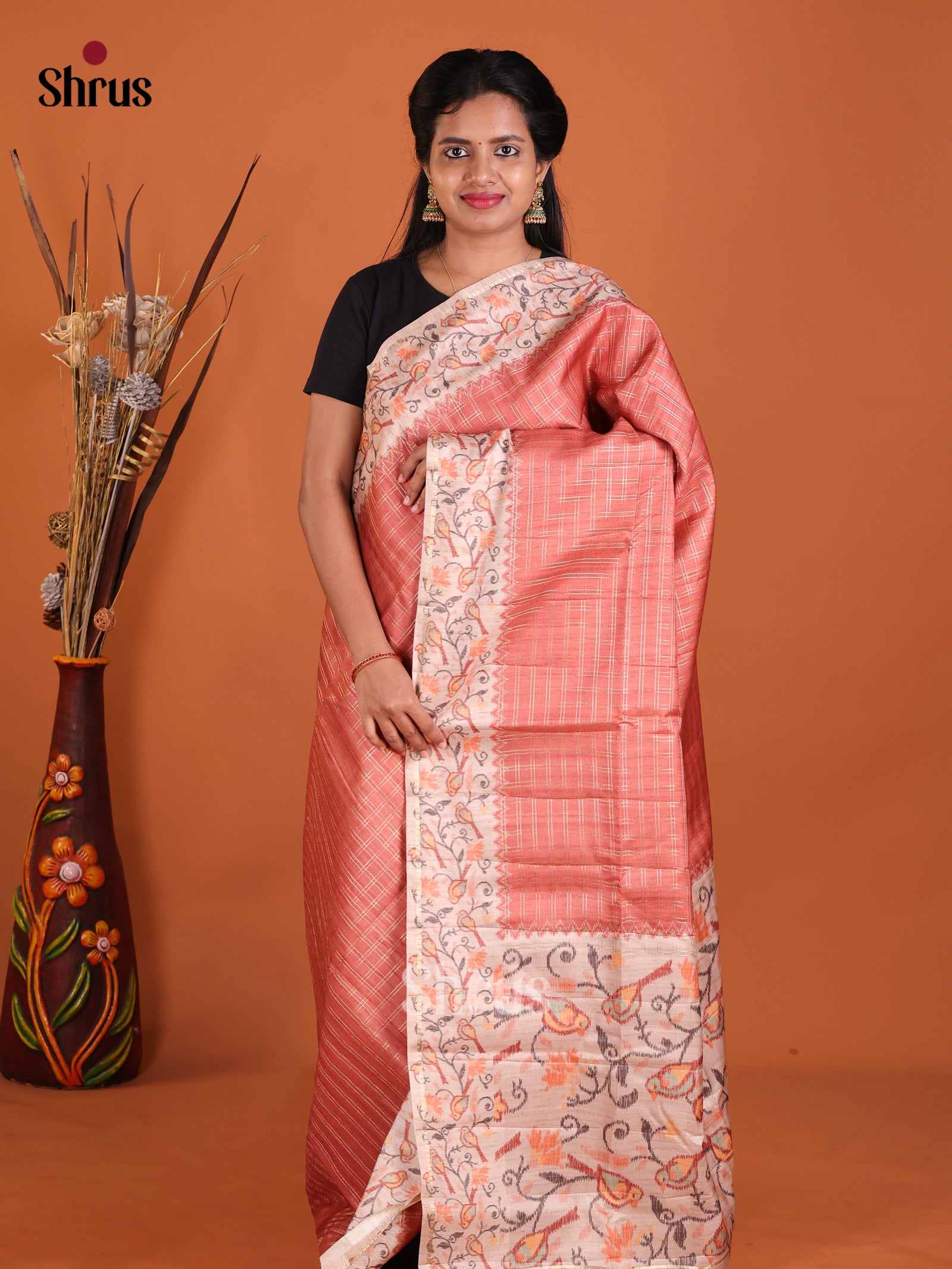 Rust & Cream - Moonga Silk Saree
