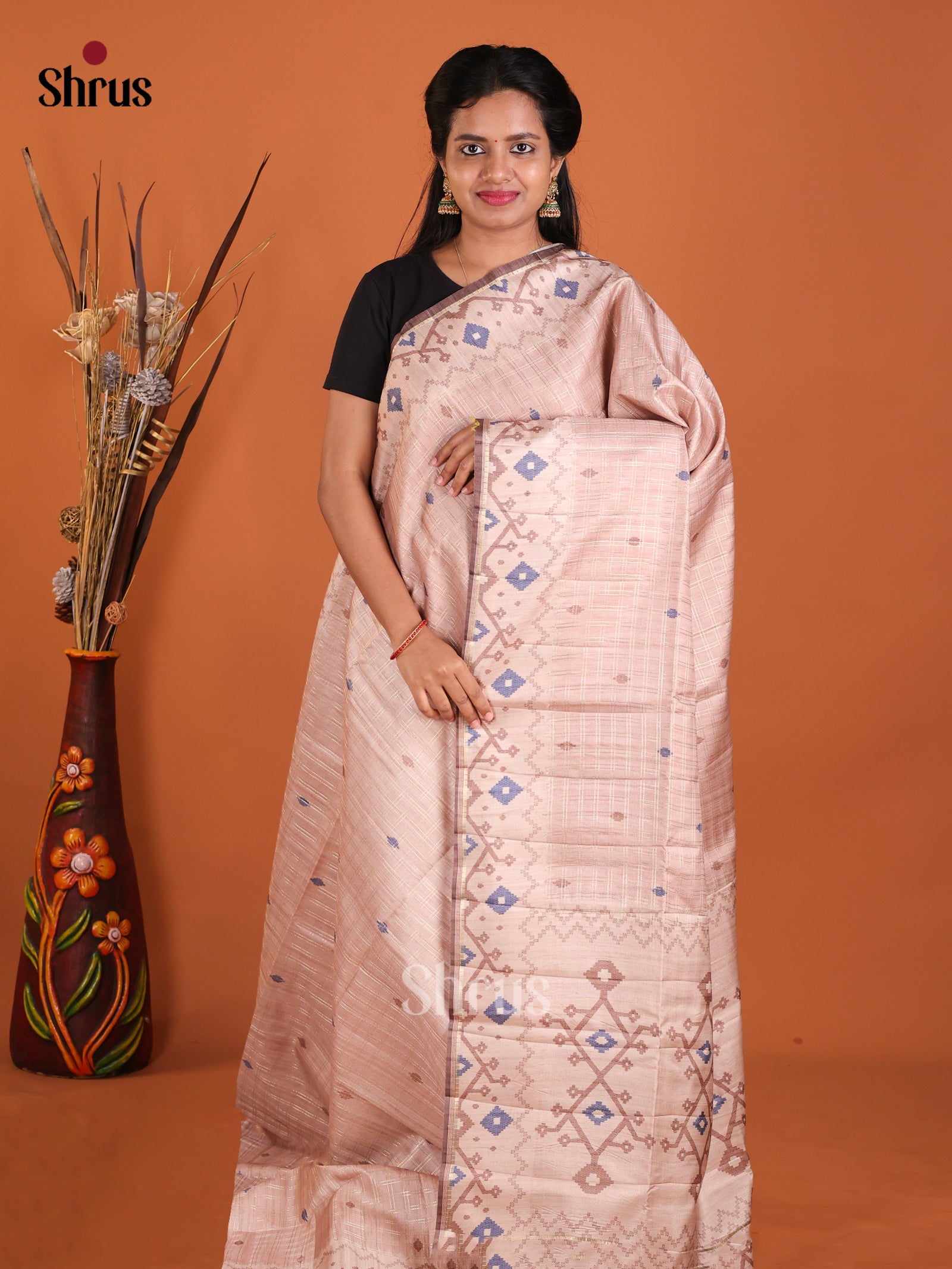 Grey & Cream - Moonga Silk Saree