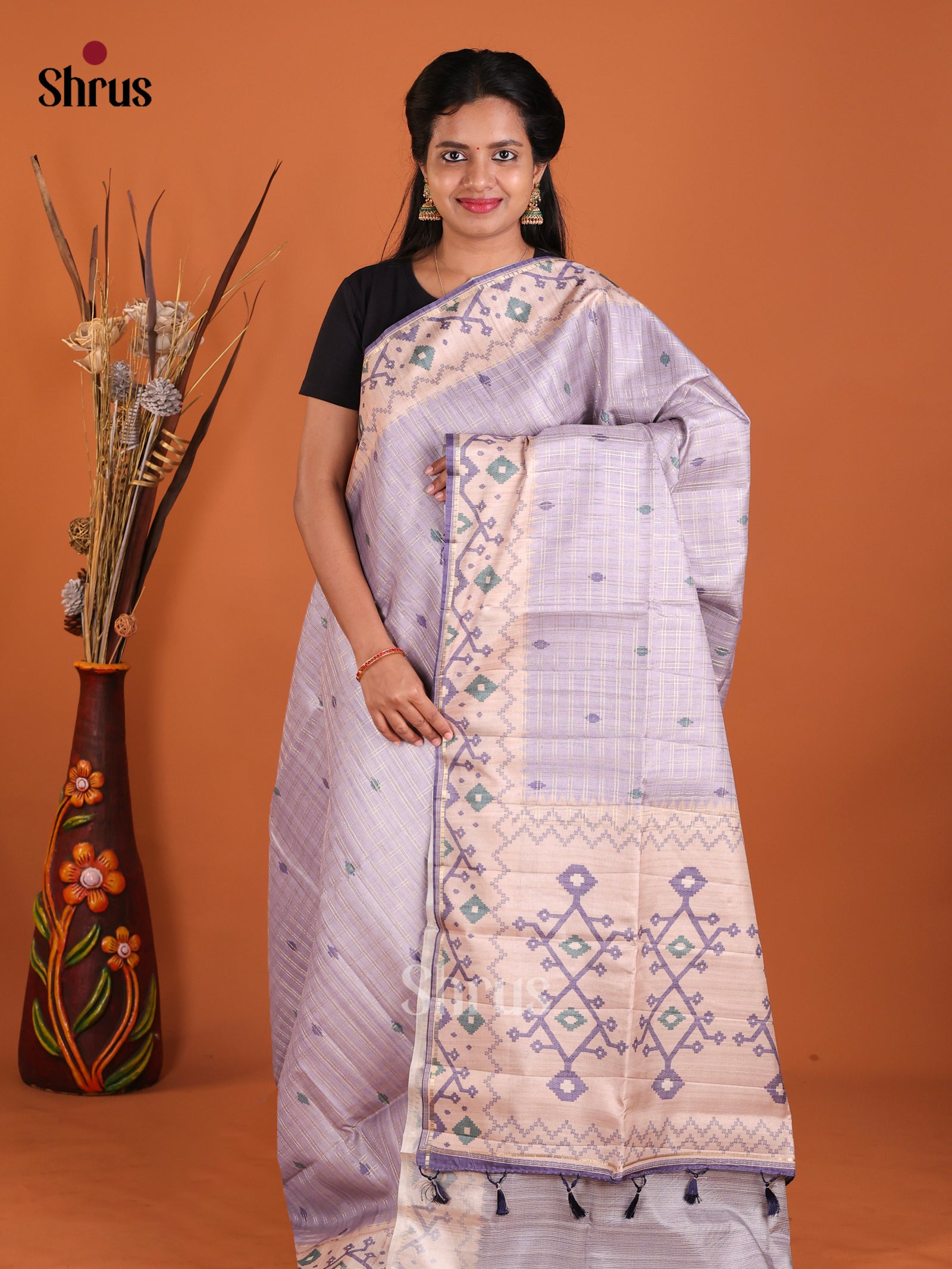 Light Purple & Cream - Moonga Silk Saree