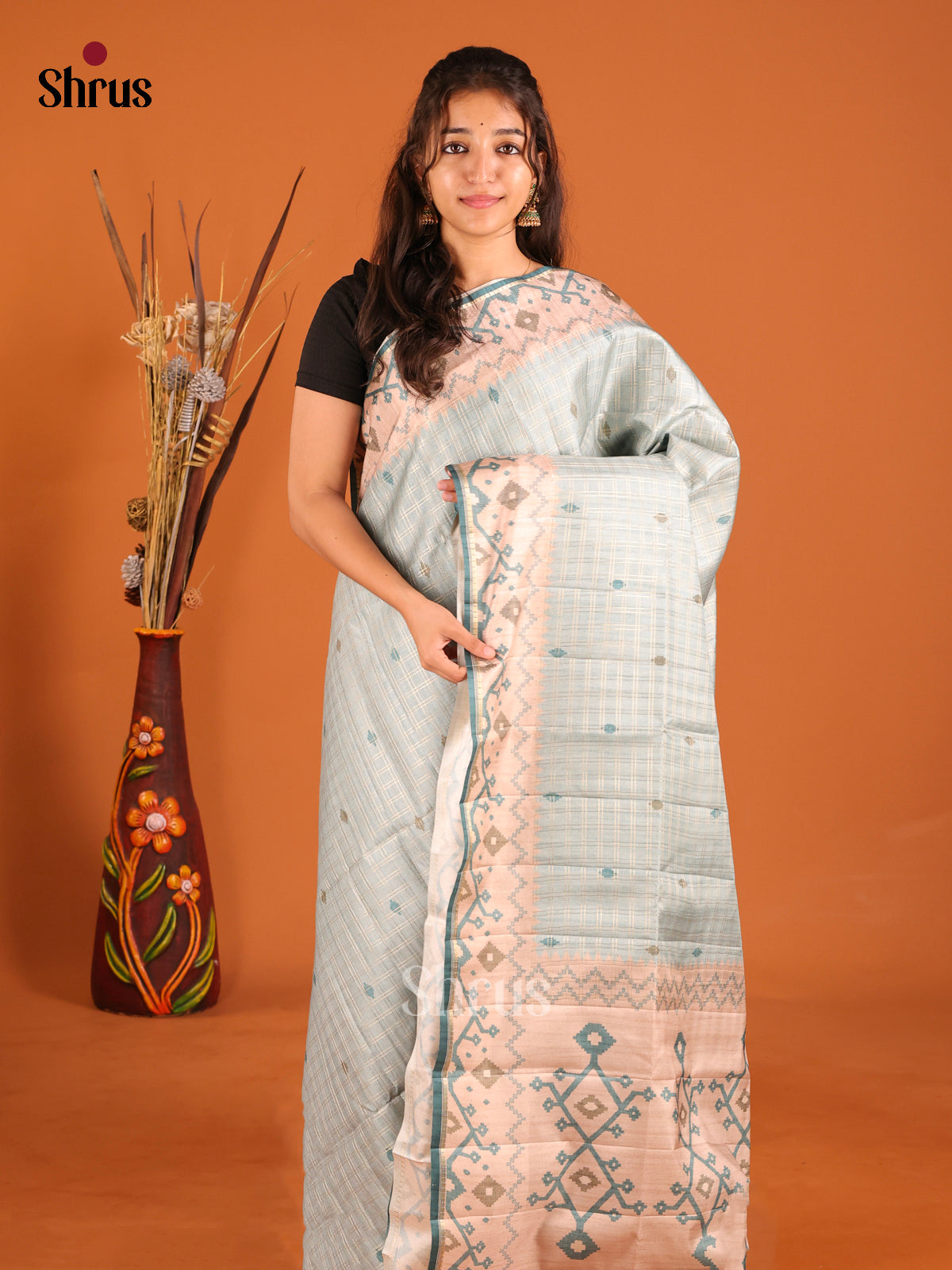 Pastel Blue & Cream - Moonga Silk Saree