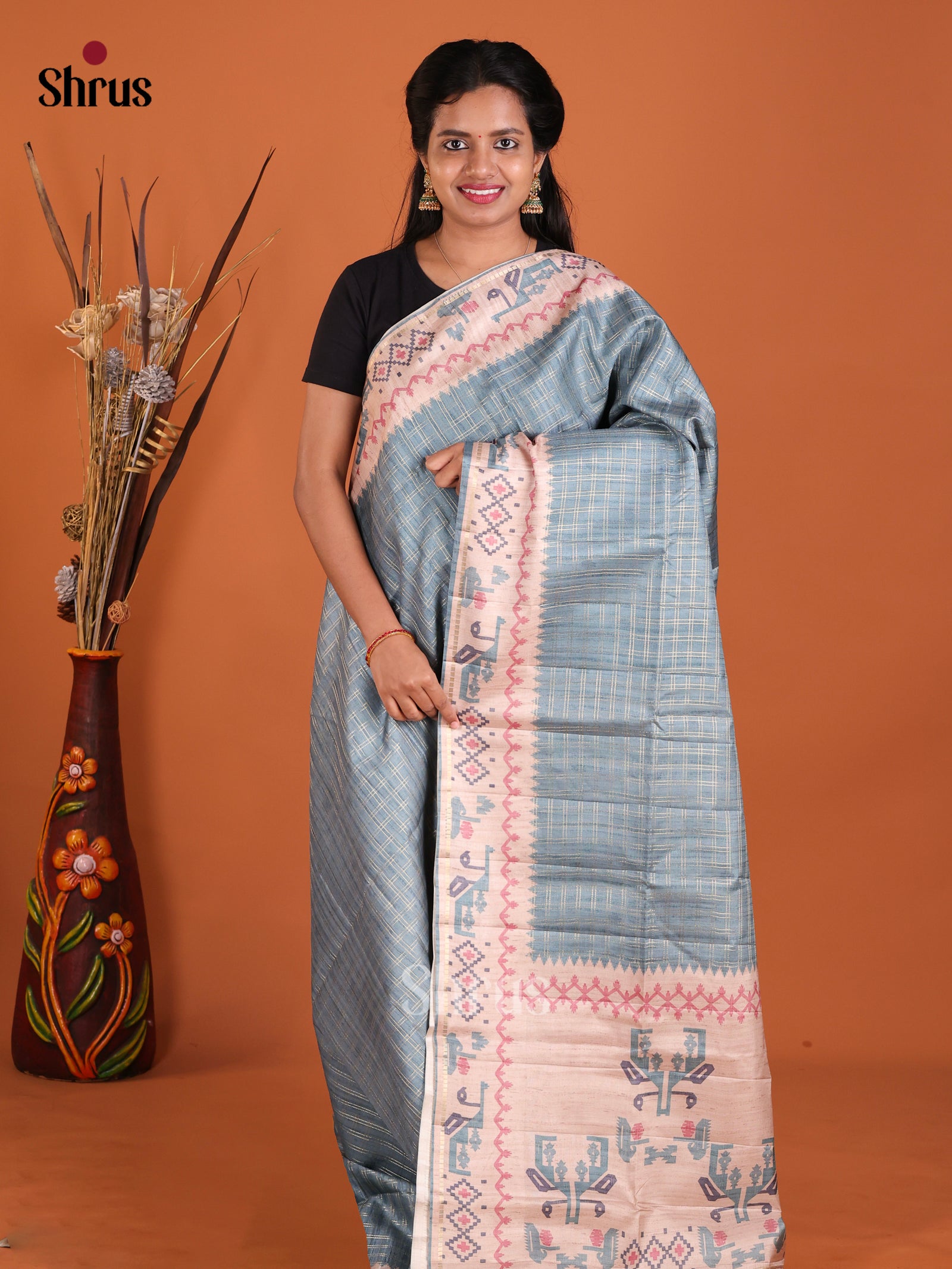 Blue & Cream- Moonga Silk Saree