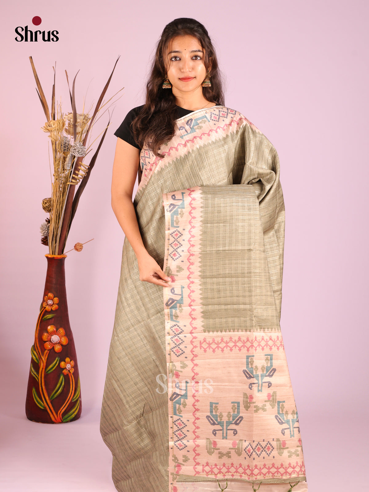 Chutney Green & Cream- Moonga Silk Saree