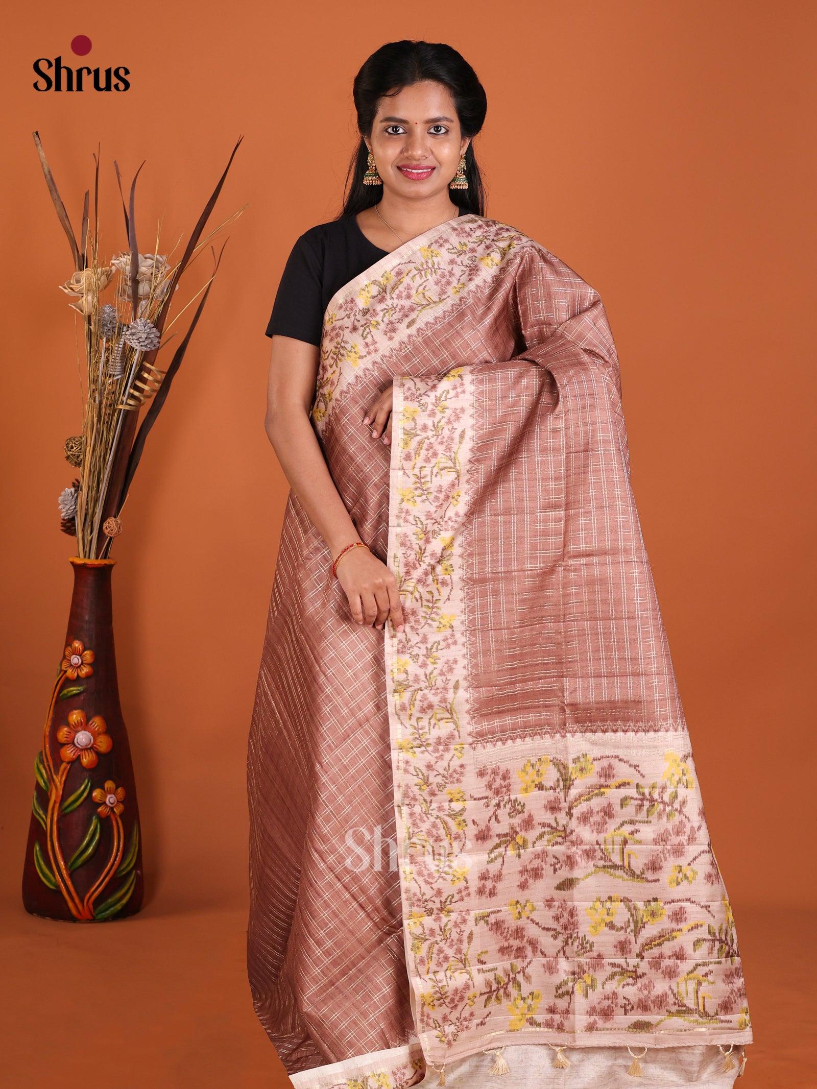 Brown & Cream- Moonga Silk Saree