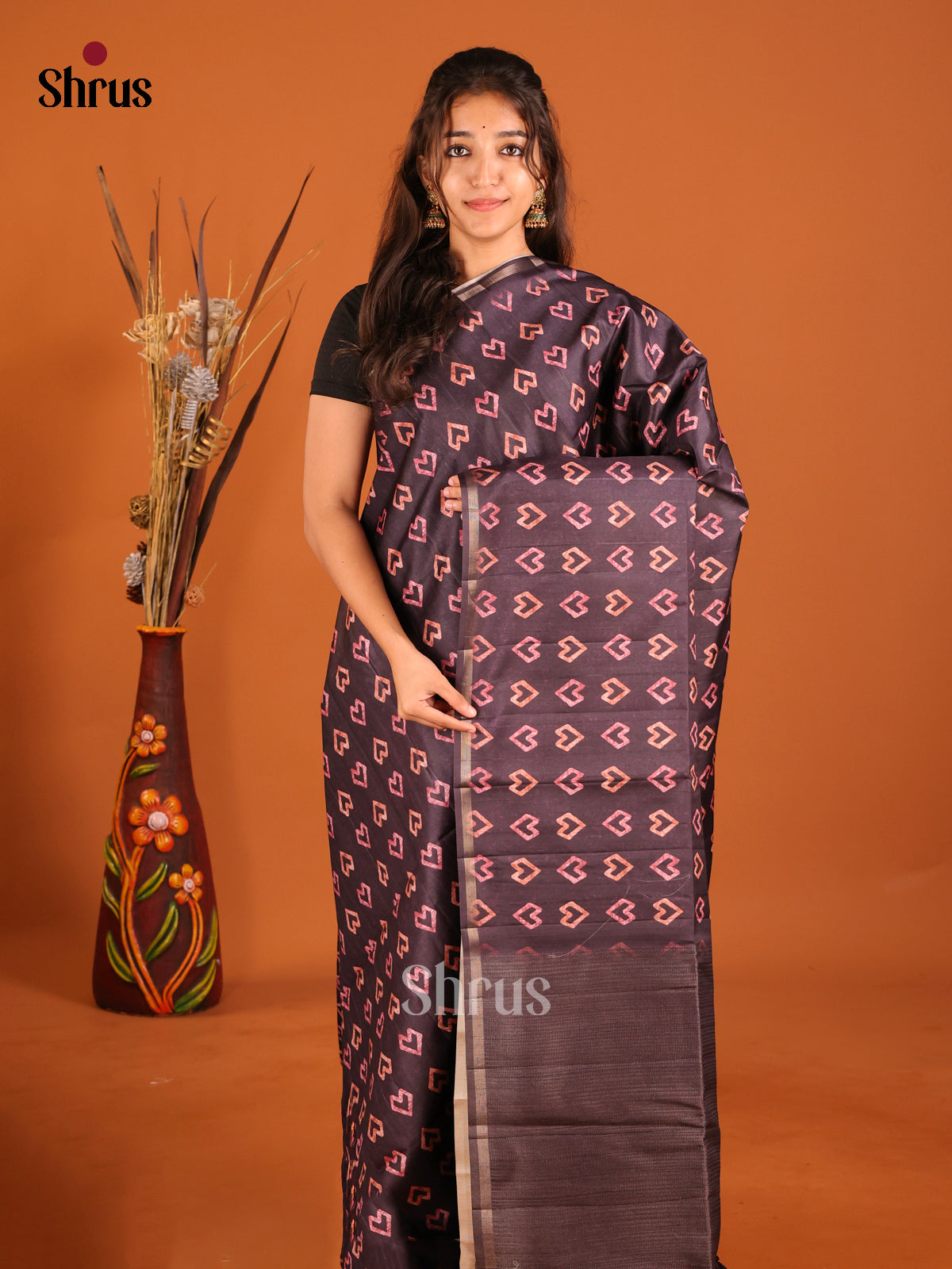 Brown - Semi matka Saree