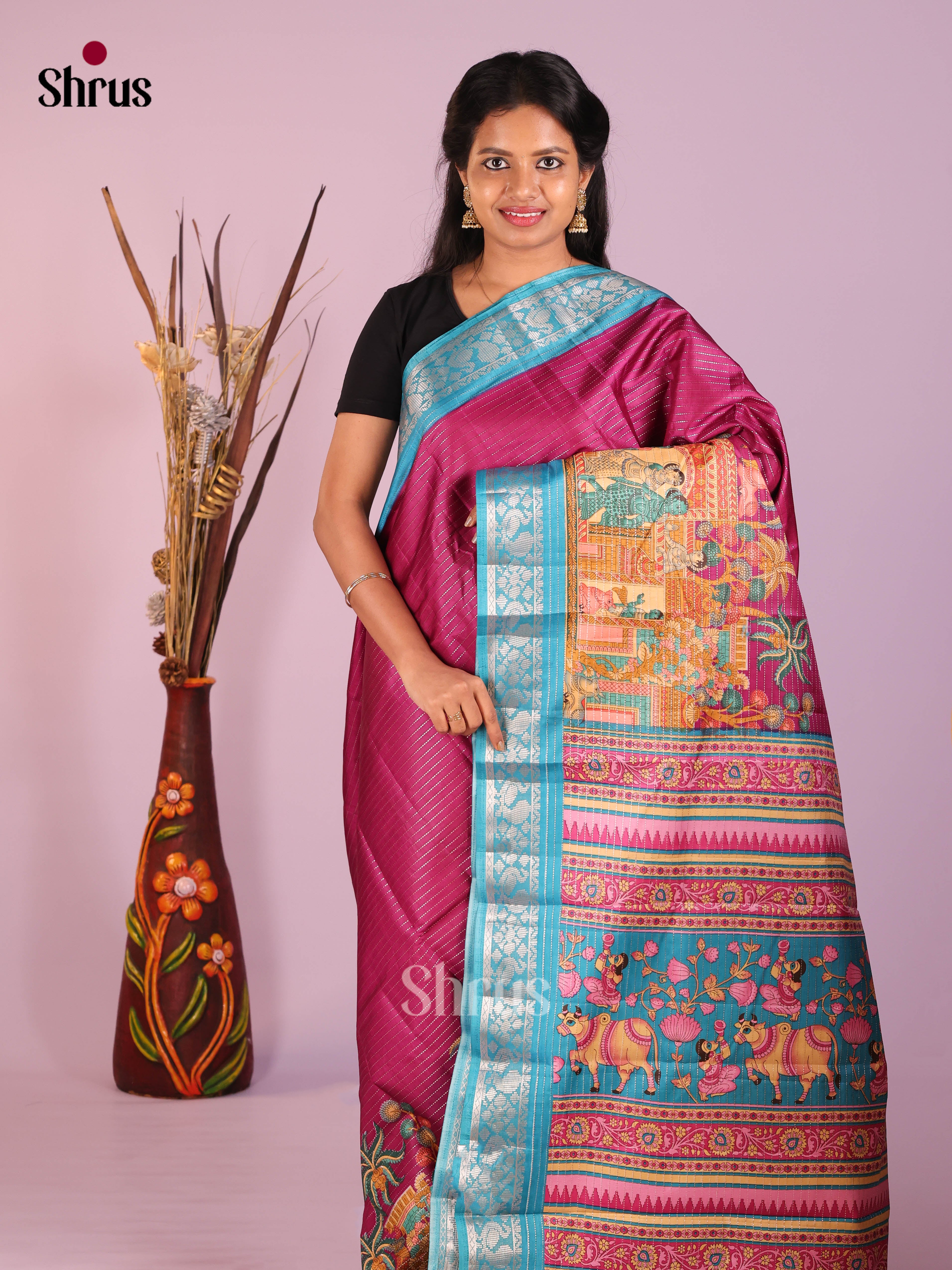 Purple & Blue - Semi Tussar Saree