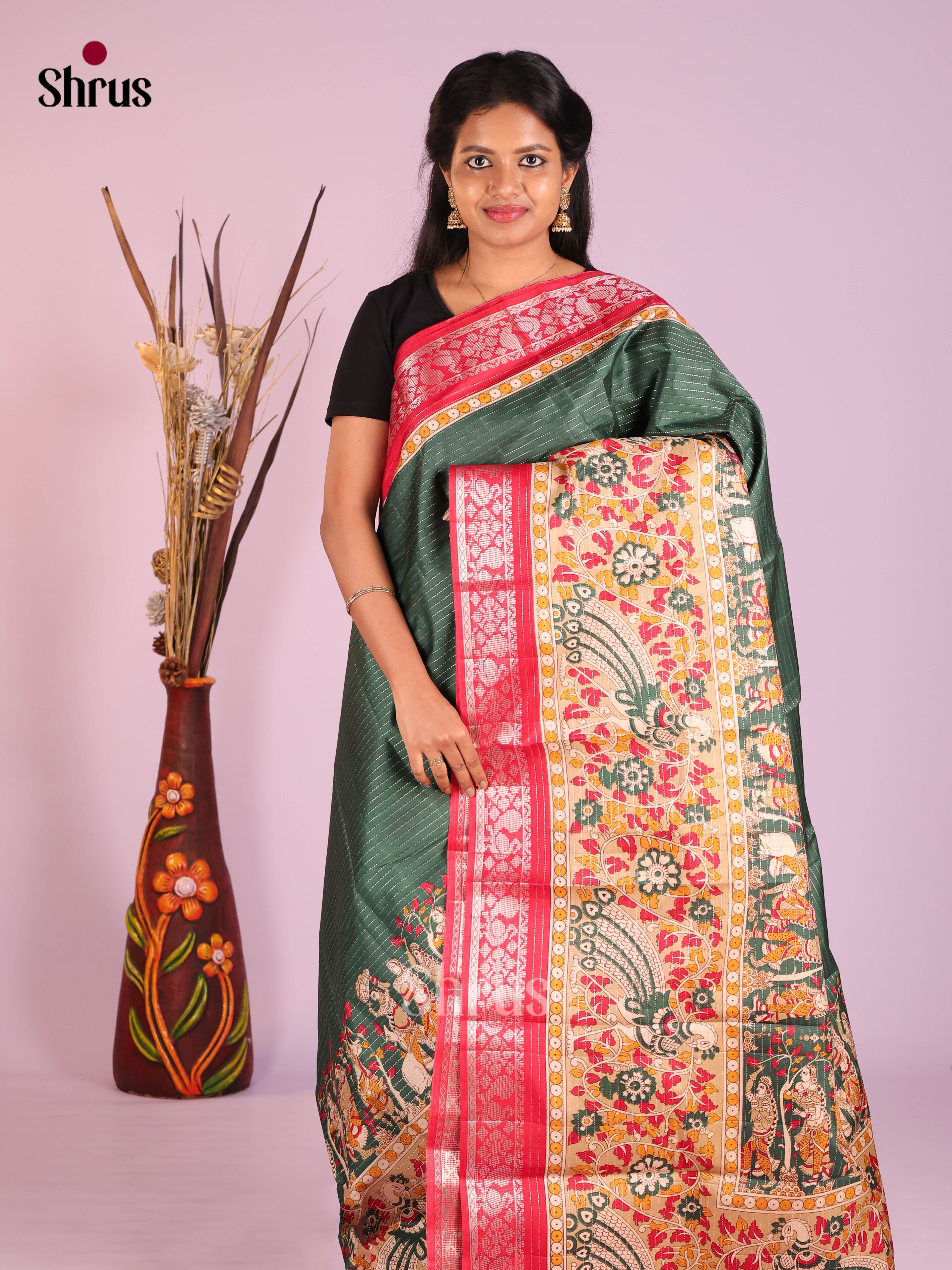 Green & Red - Semi Tussar Saree