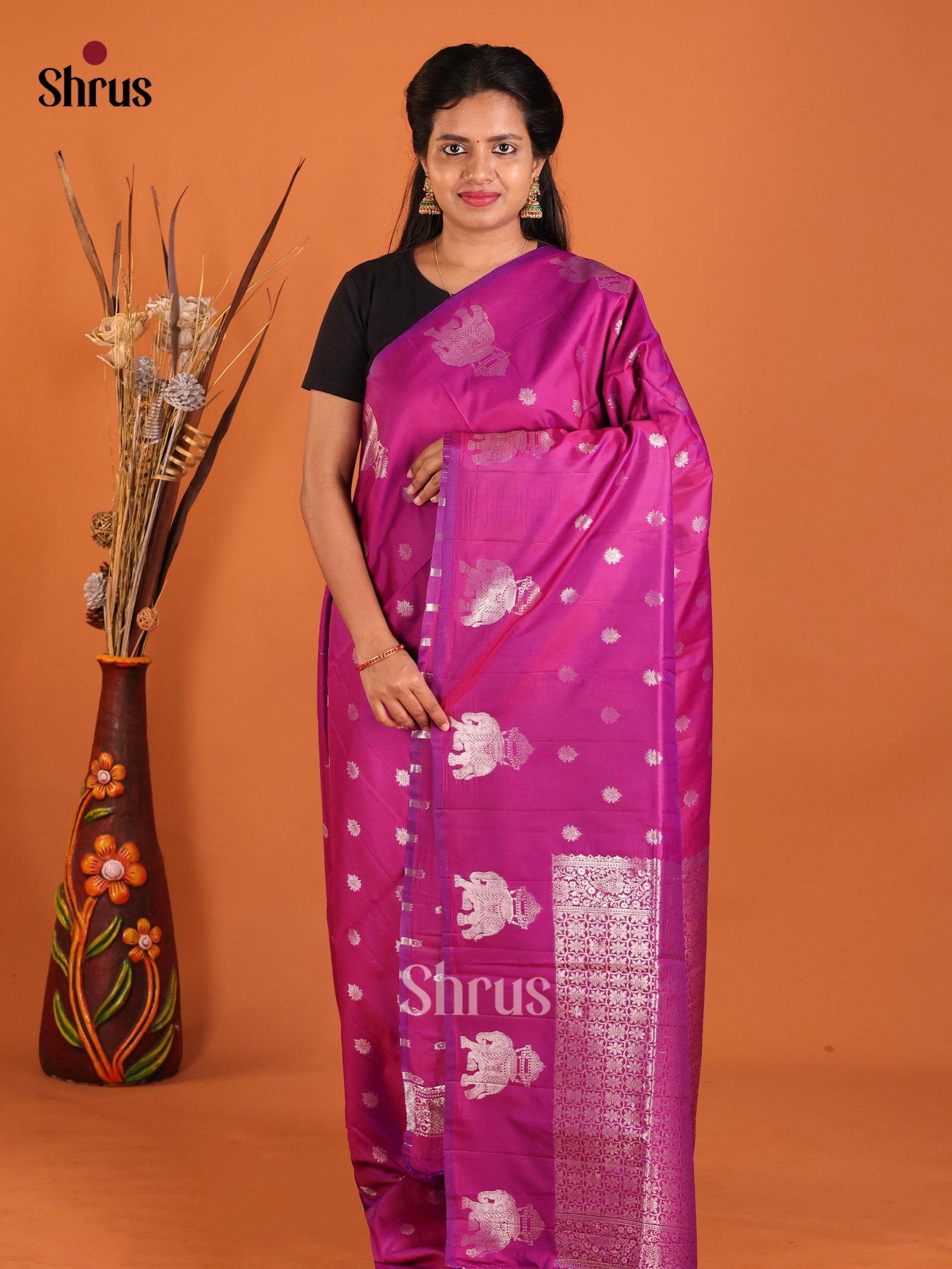 Purple- Semi Softsilk Saree