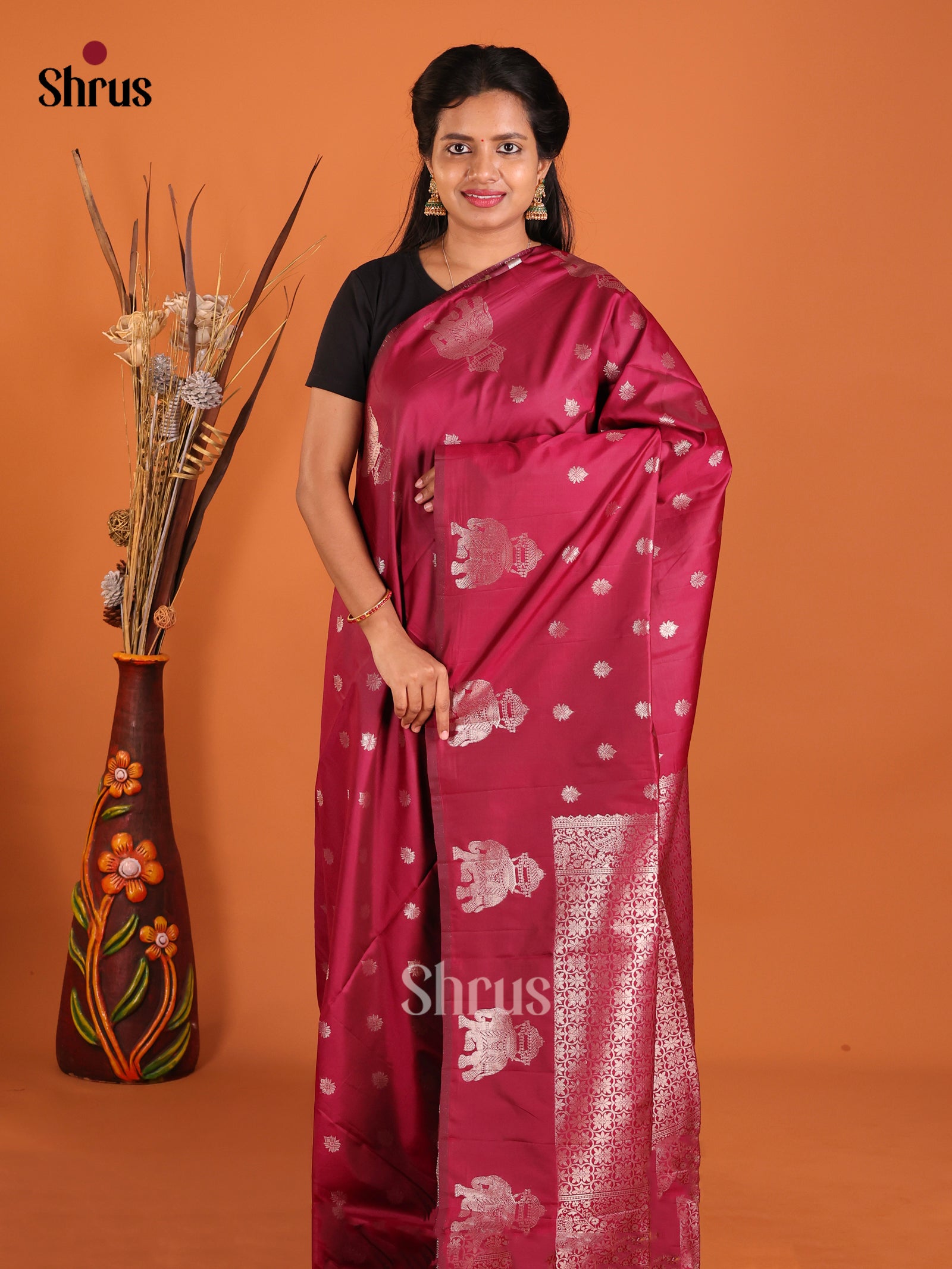 Maroon- Semi Softsilk Saree