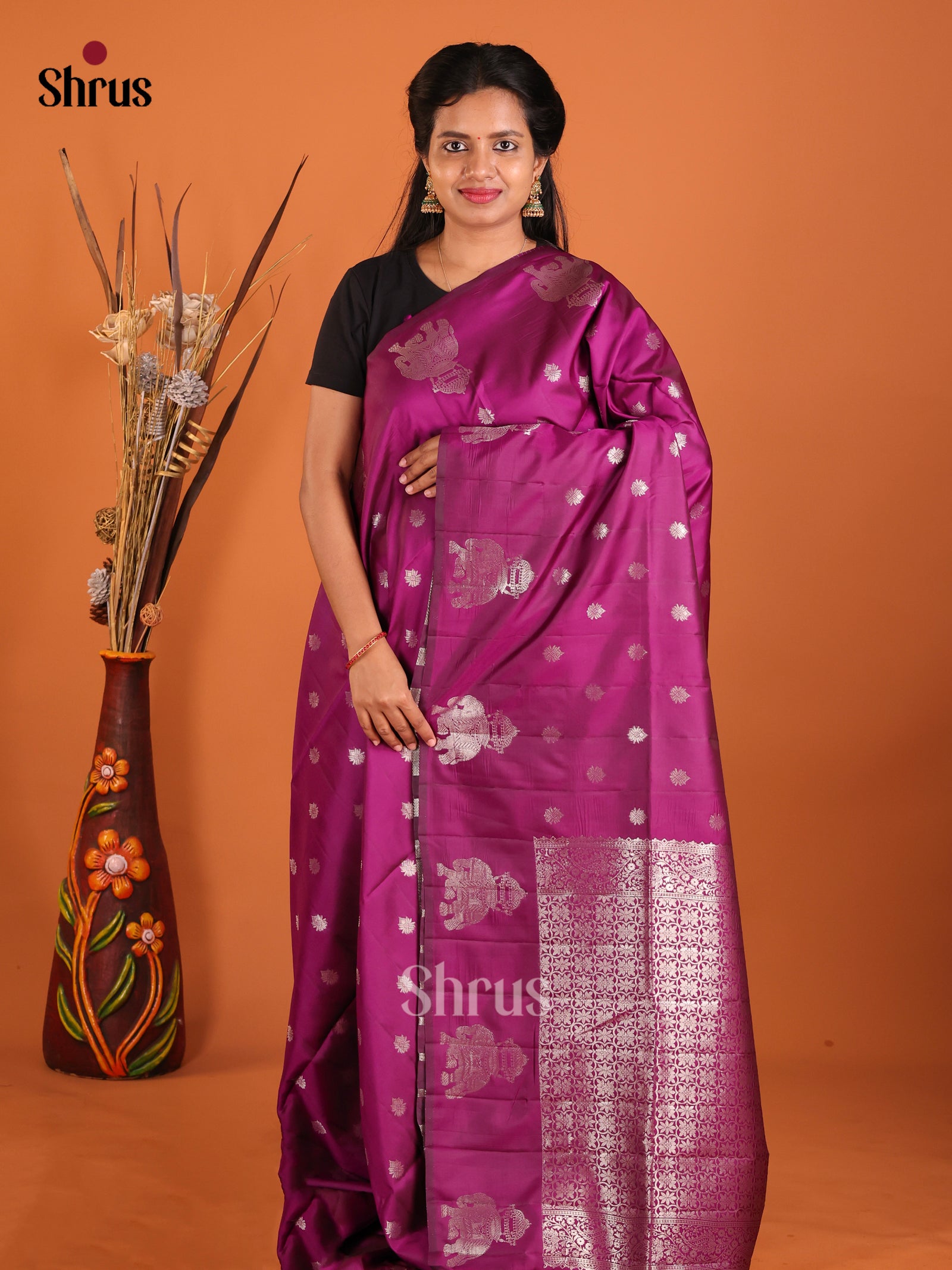 Purple - Semi Softsilk Saree