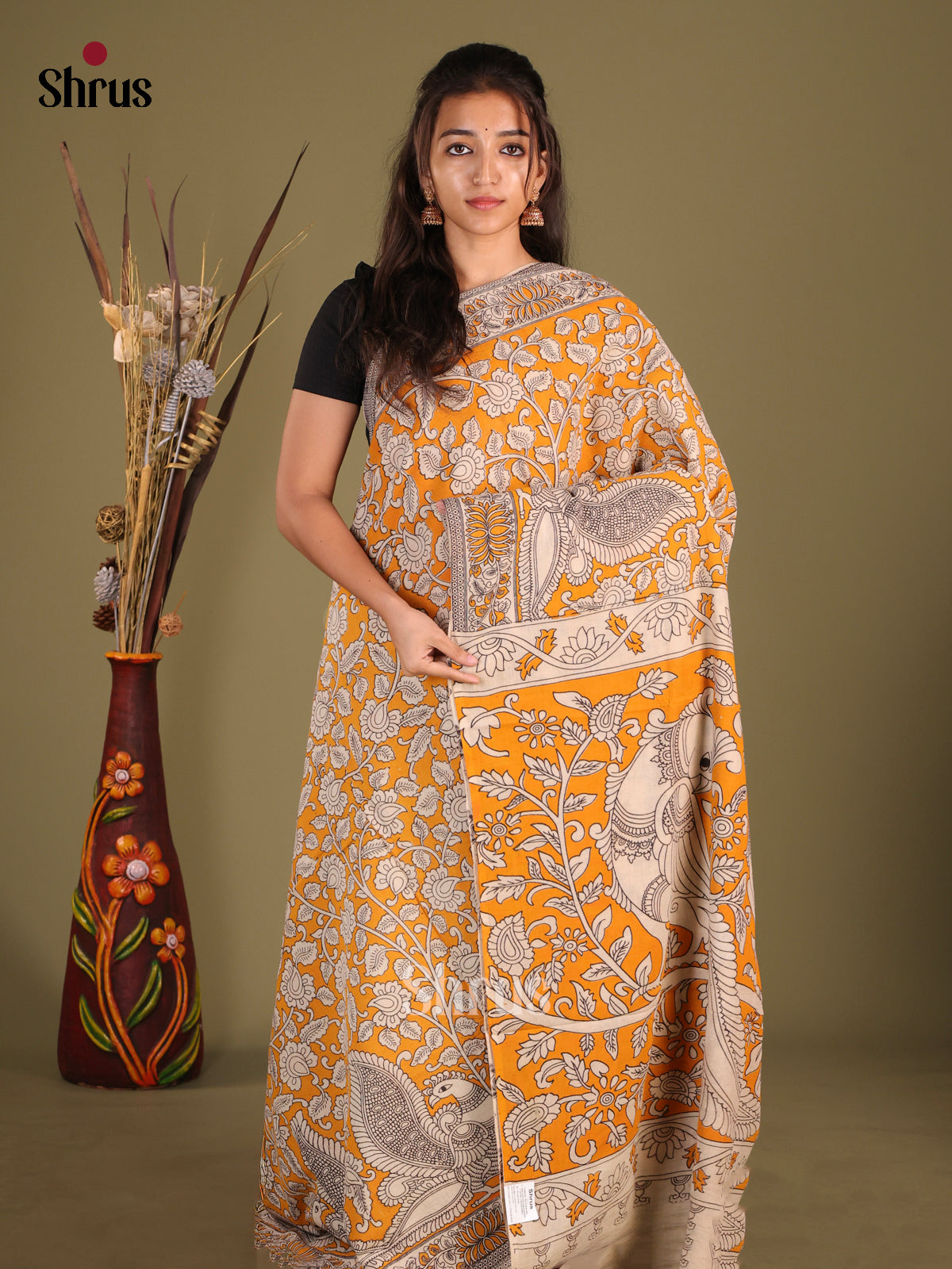 Orange & Cream - kalamkari-cotton Saree