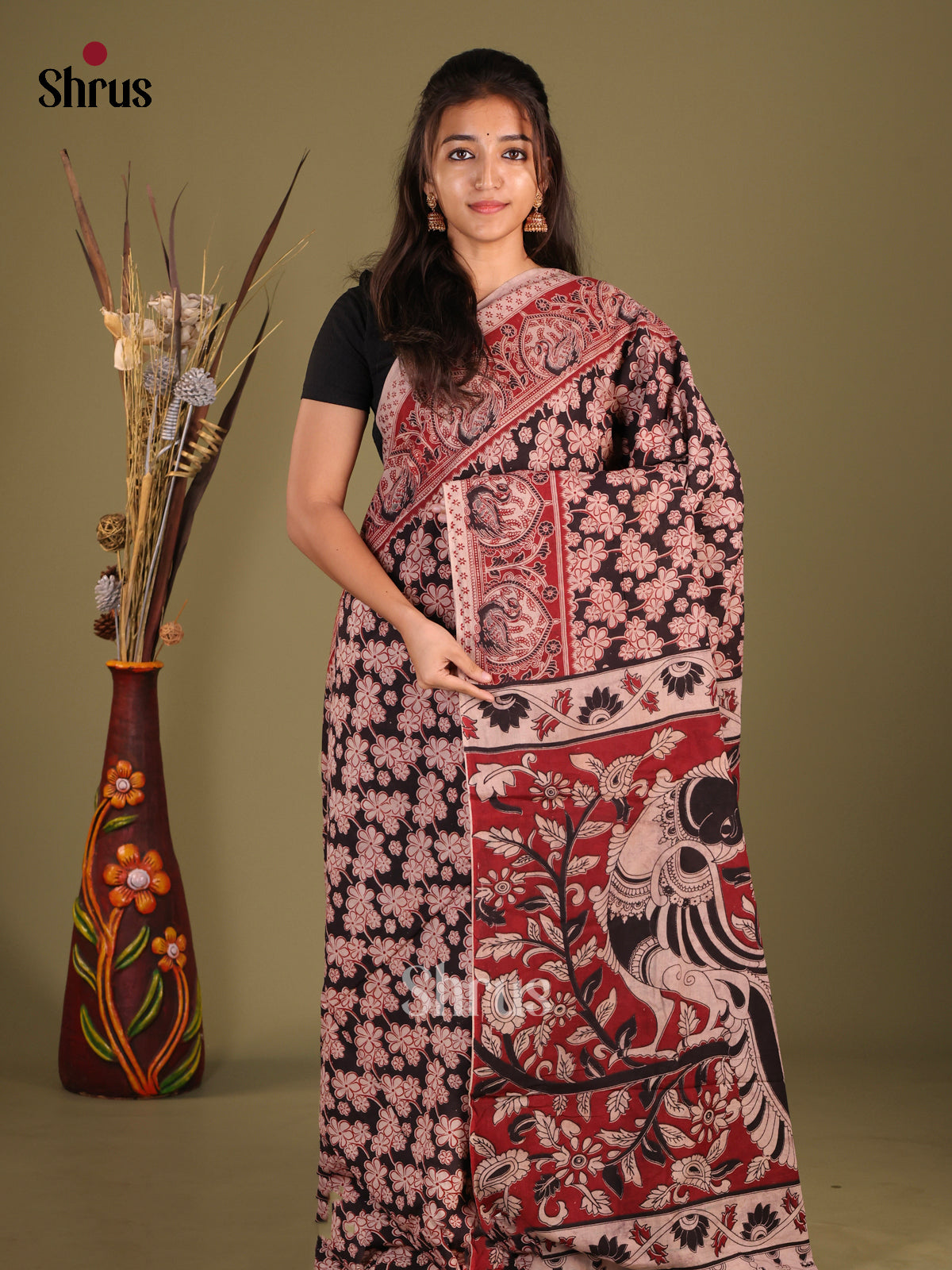 Black & Red - kalamkari-cotton Saree