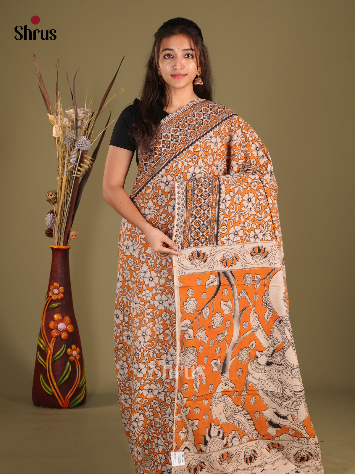 Orange & Cream - kalamkari-cotton Saree