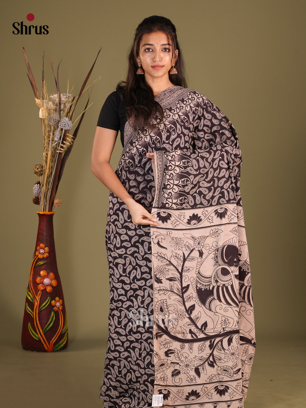 Black & Cream- kalamkari-cotton Saree