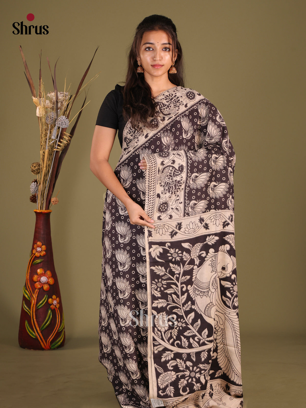 Black & Cream - kalamkari-cotton Saree